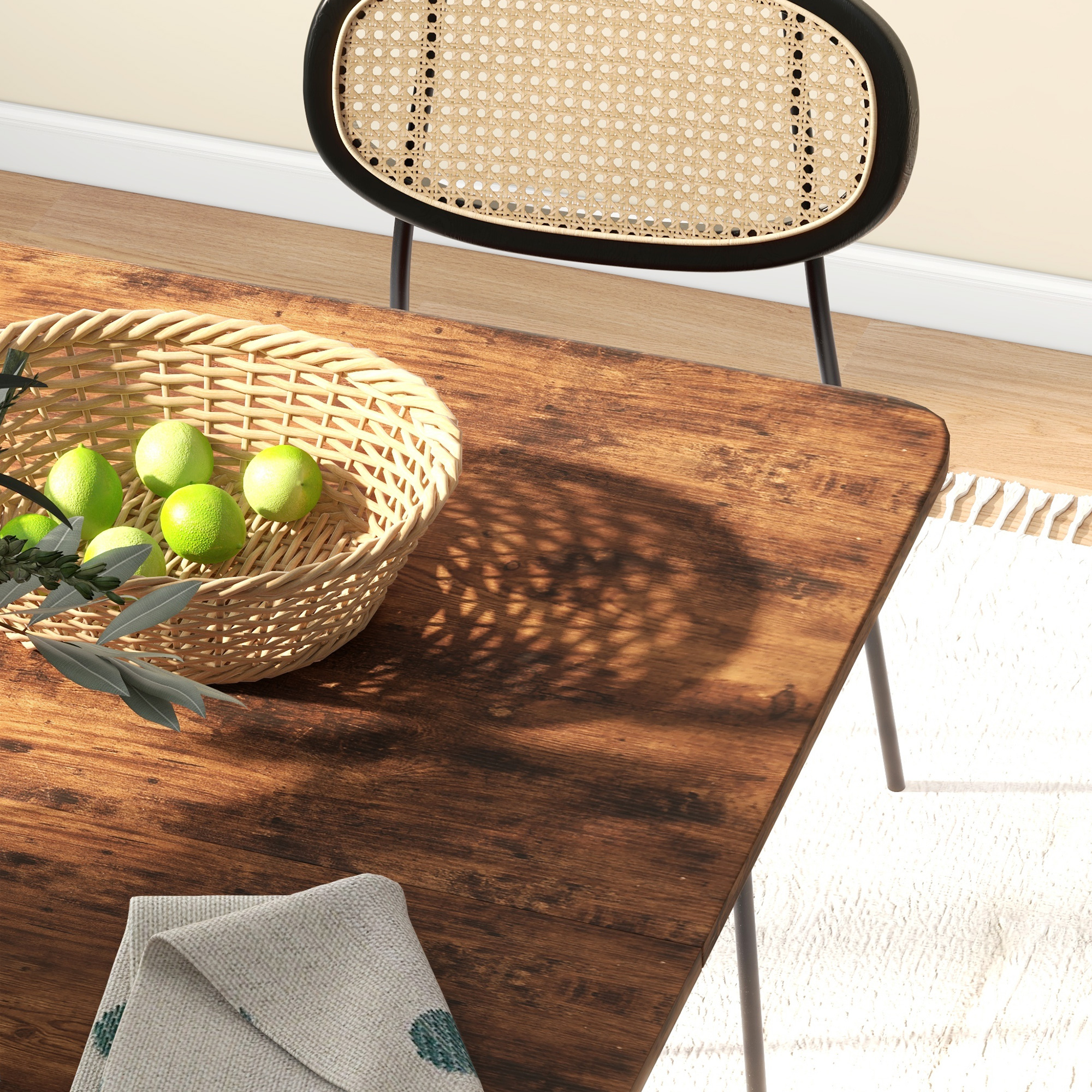  Masa Pliabila cu 6 Roti si Raft Stil Industrial din Lemn si Metal, Maro Rustic [8]