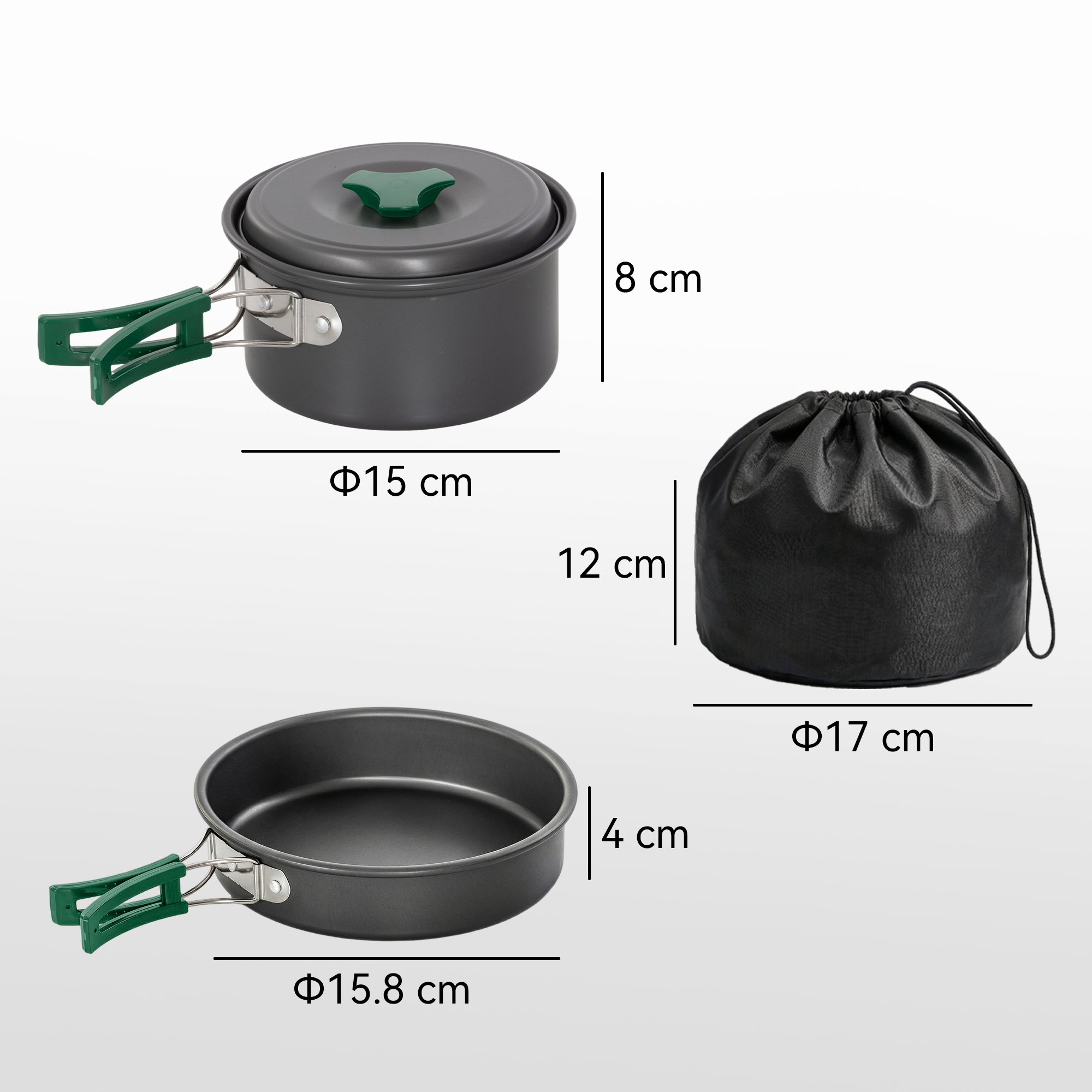  Set vesela pentru gatit camping 8 piese, set exterior cu manere anti-oparire, oala si tigaie care se incalzesc rapid, gri [2]