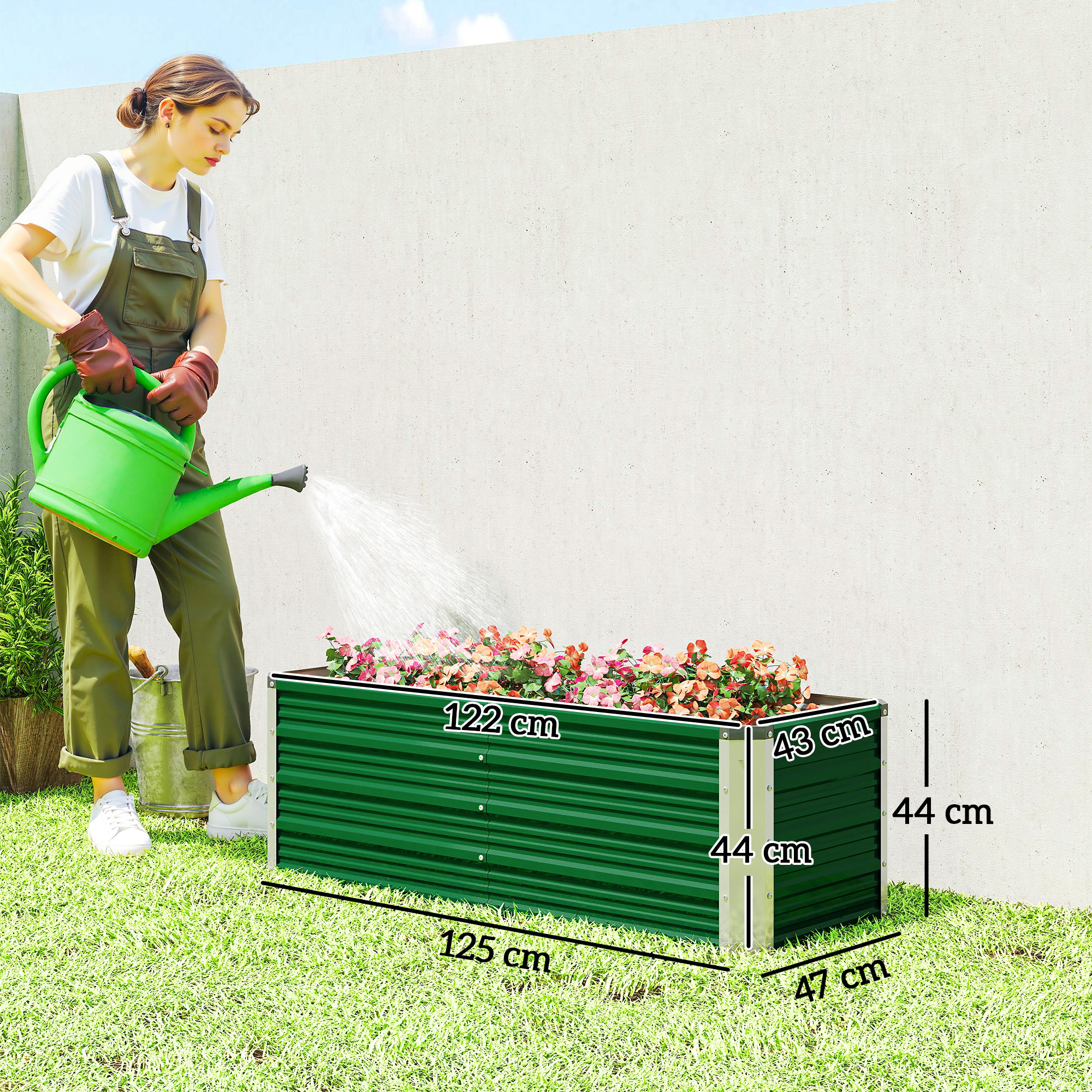  Jardiniera de gradina fara baza, cu 2 zone de cultivare, din otel, 125x47x40 cm, verde [2]