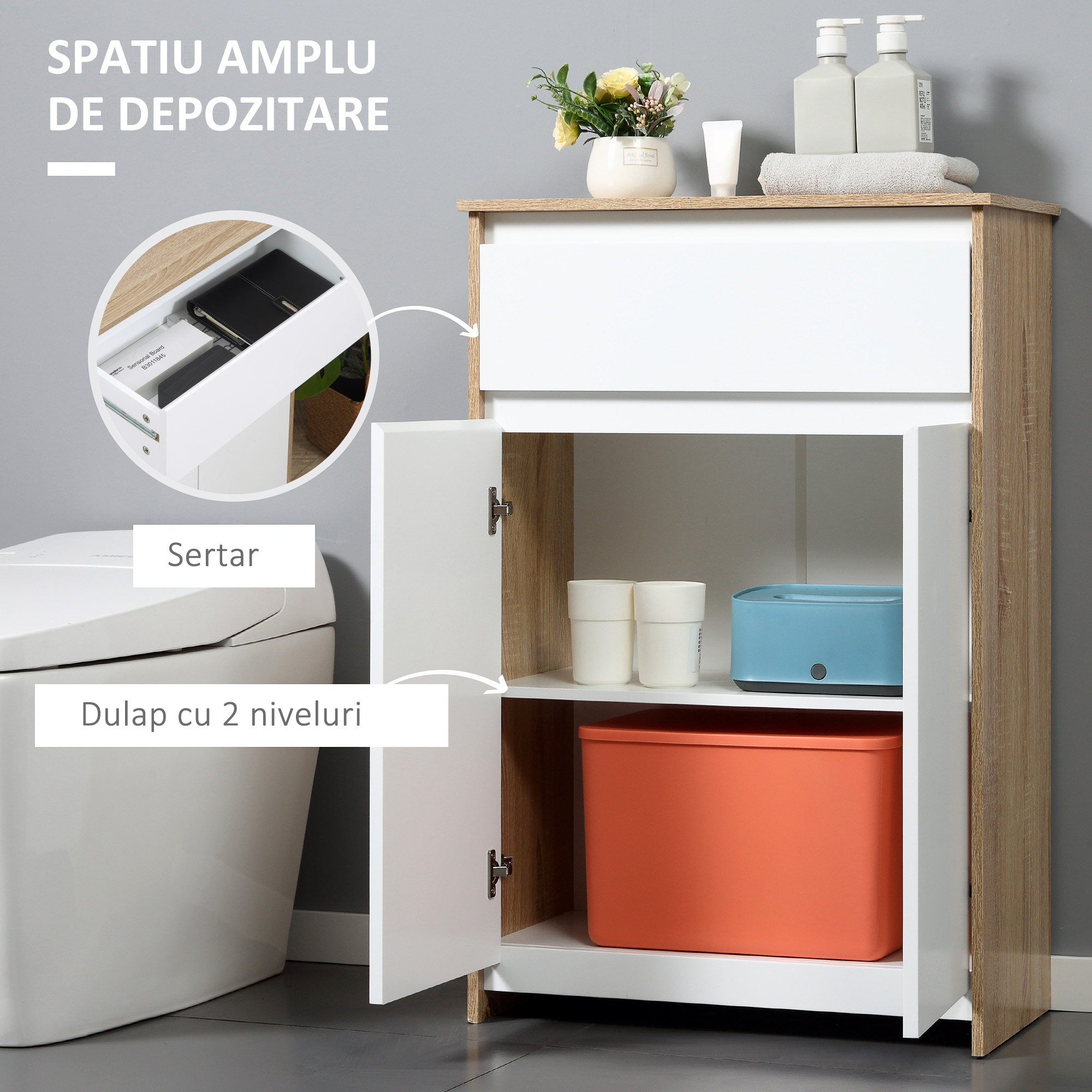  Mobilier Baie Lemn & Alb - Compact, Multifunctional si Elegant [3]