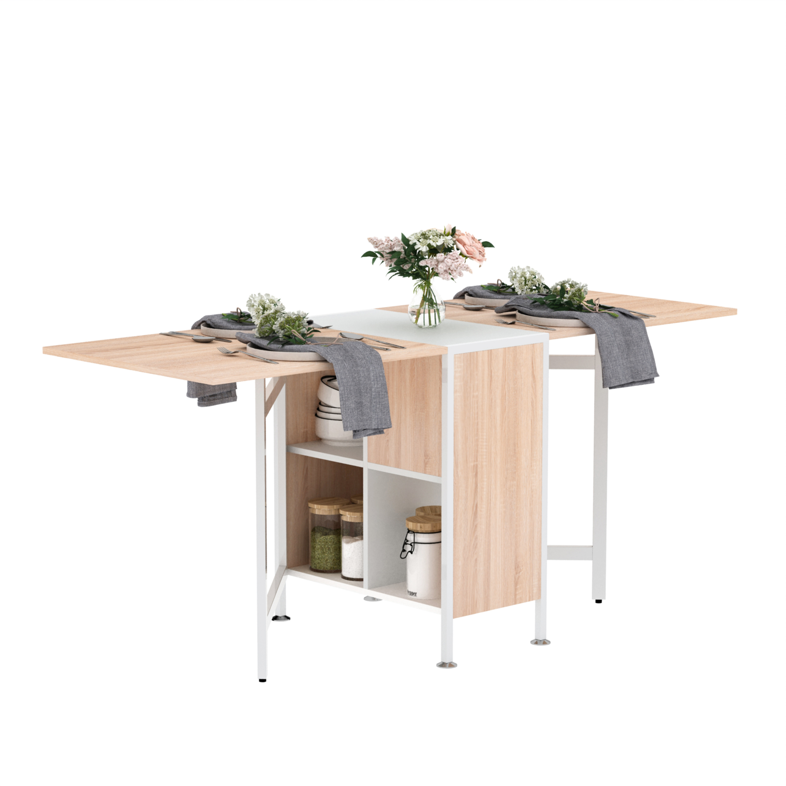 Bucatarie -  Birou 169×62×75 cm - Stejar & Alb cu 4 Compartimente Functionale