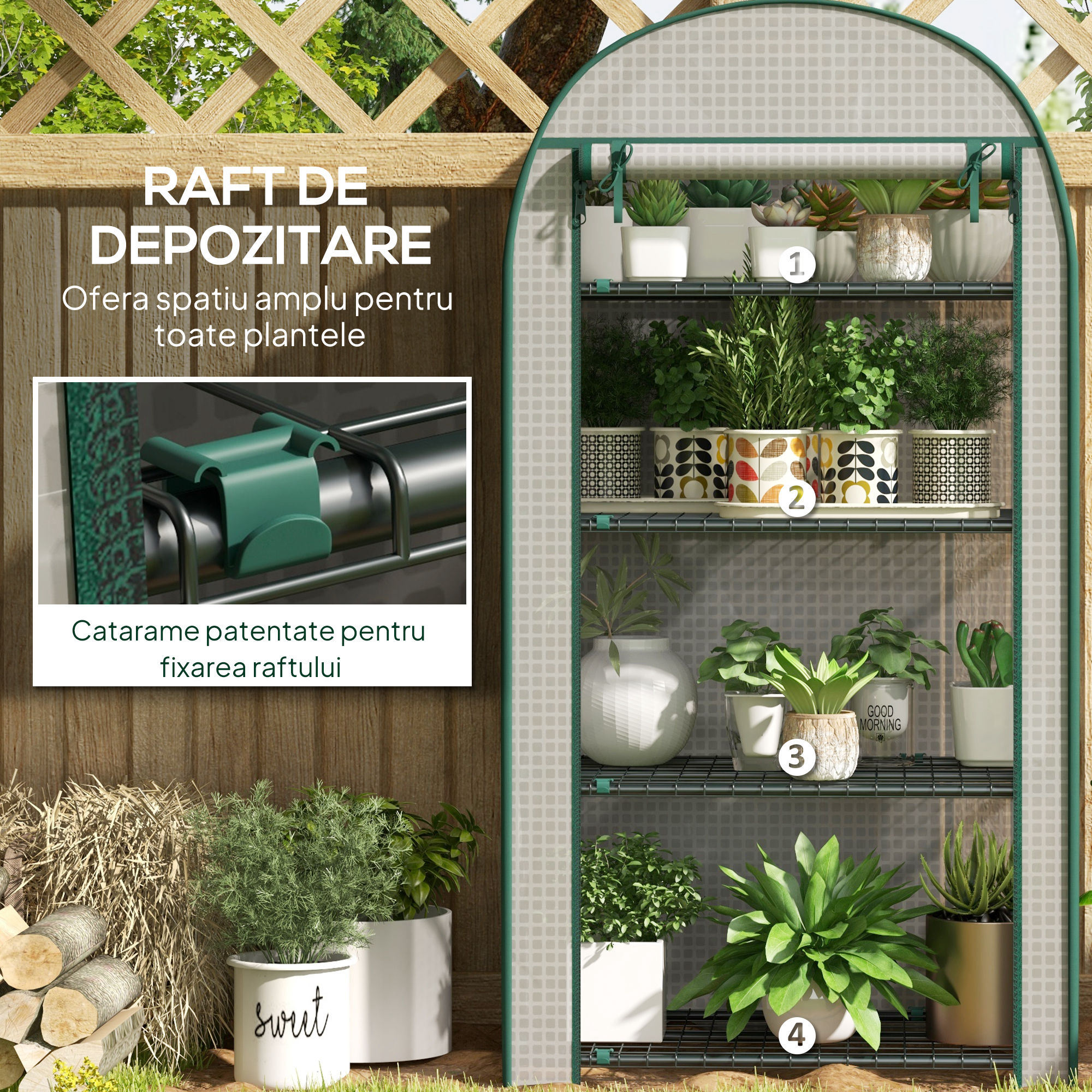  Sera de Gradina Verticala cu 4 Rafturi din Metal si Acoperire din PE, 80x50x160 cm, Alba [5]