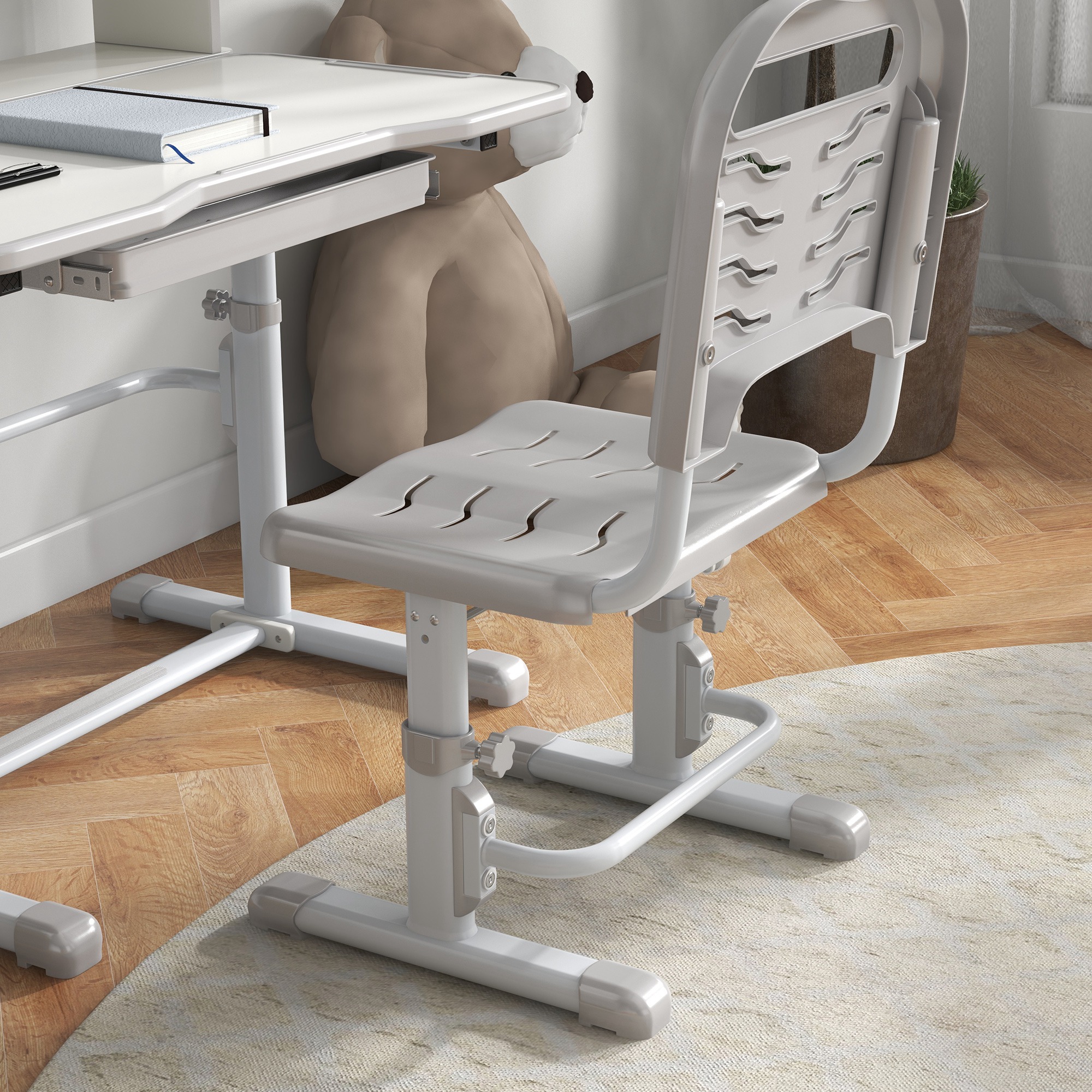  Set Birou si Scaun pentru Copii Reglabil in Inaltime Birou de Studiu pentru Copii pentru Scoala cu Sertar Raft pentru Carti Masa cu Unghi Reglabil Covoras [7]