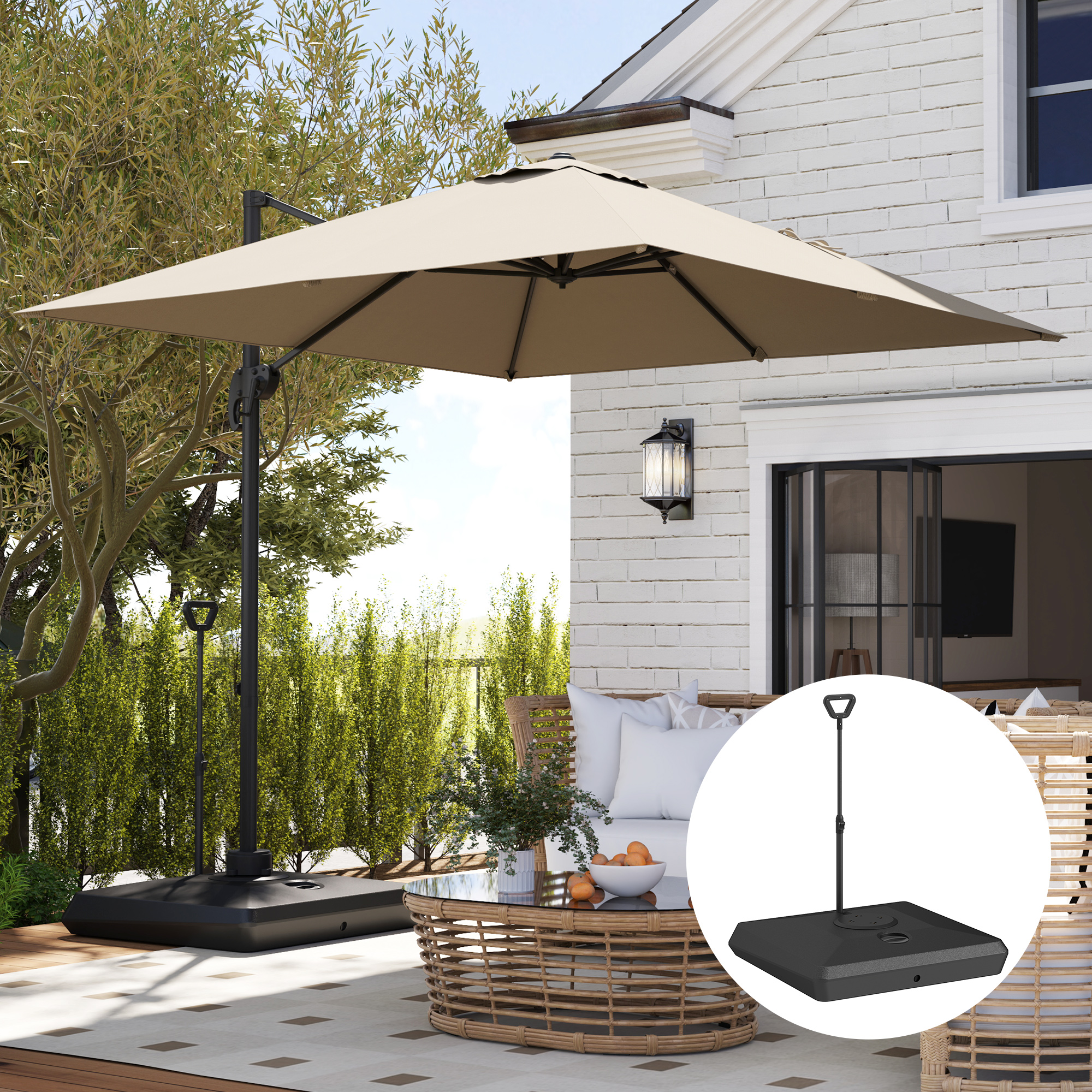  Baza pentru Umbrela de Soare cu Sistem de Umplere, Roti Ajustabile si Maner Reglabil, 95x95x117 cm, Negru [7]