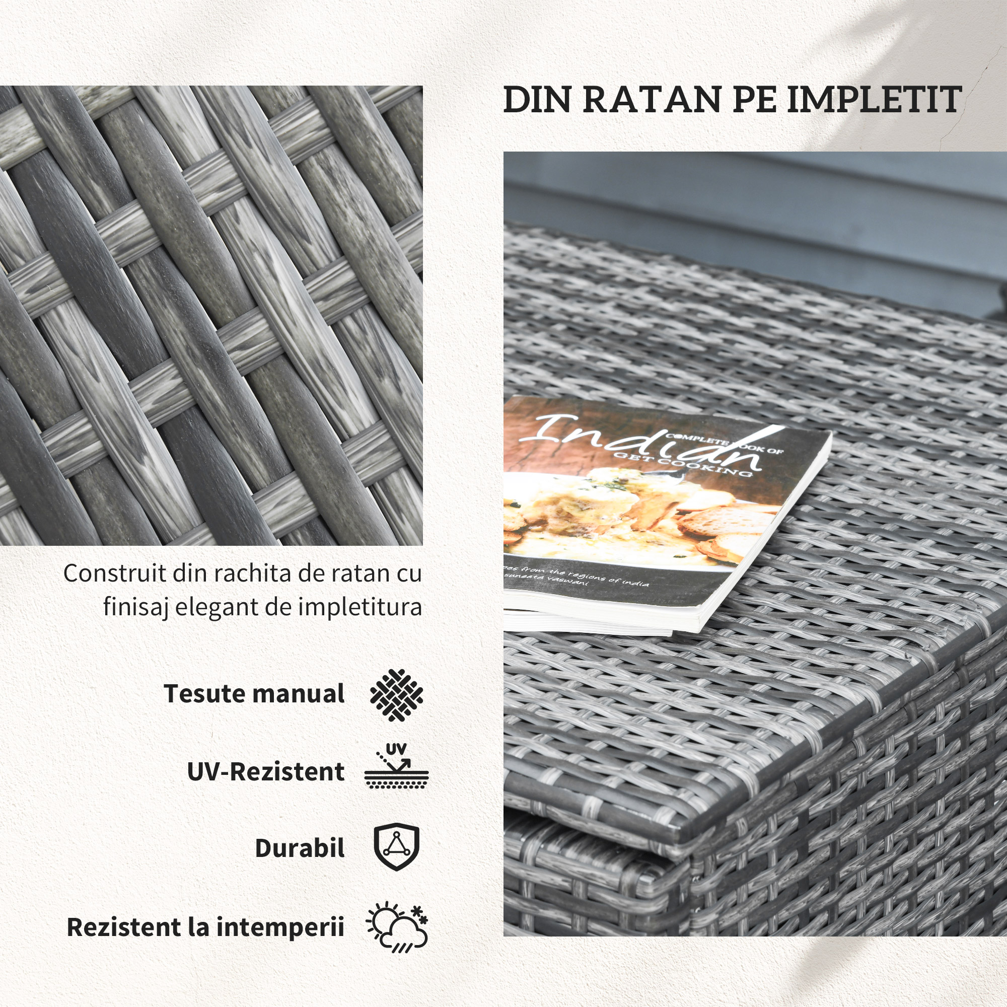  Set de Gradina 4 Piese cu 2 Canapele cu 2 Locuri, Masuta de Cafea si Masa inalta, din Otel si Ratan [4]