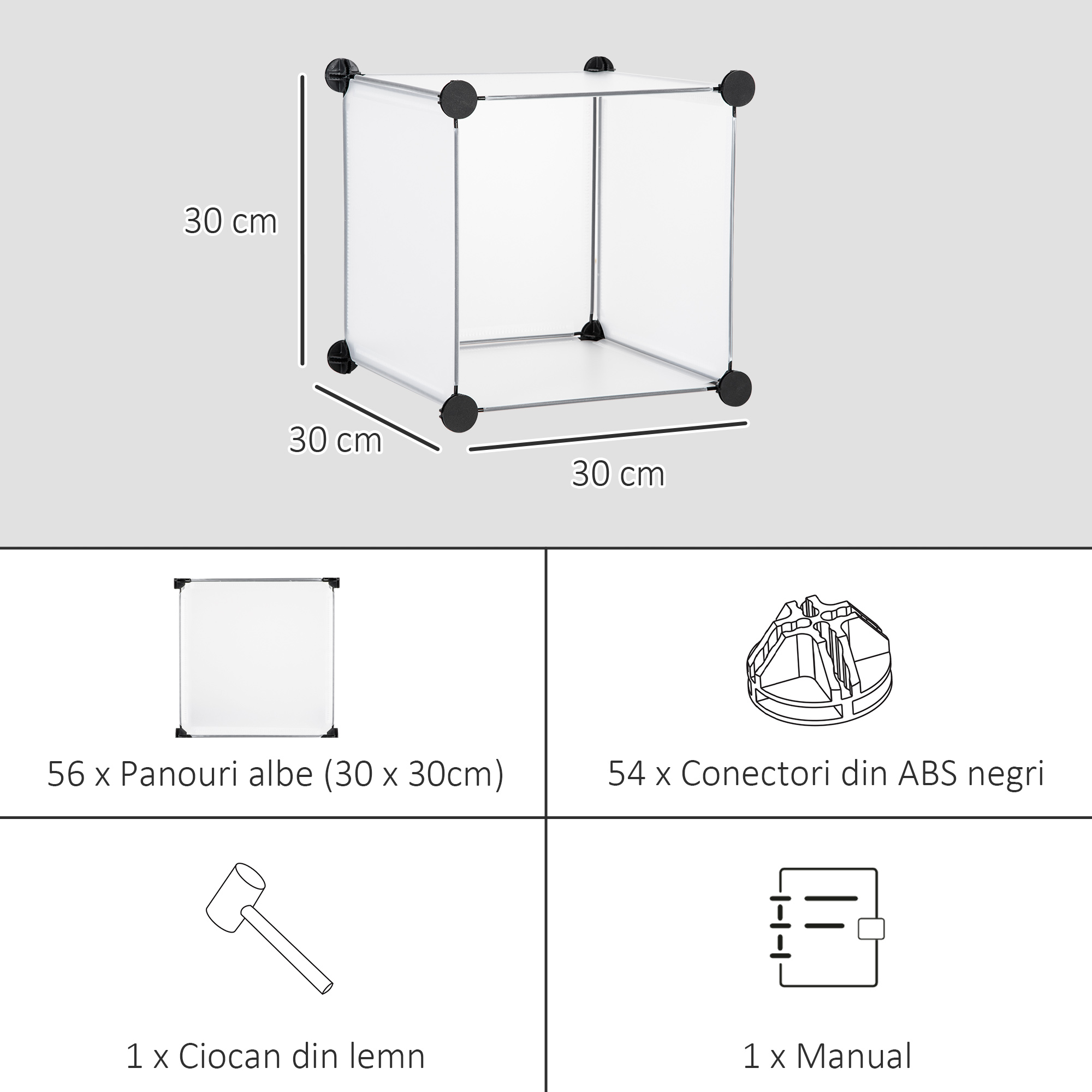  Mobilier pentru incaltaminte modular, 16 cuburi 30x30x30cm din plastic PP si otel , transparent [5]