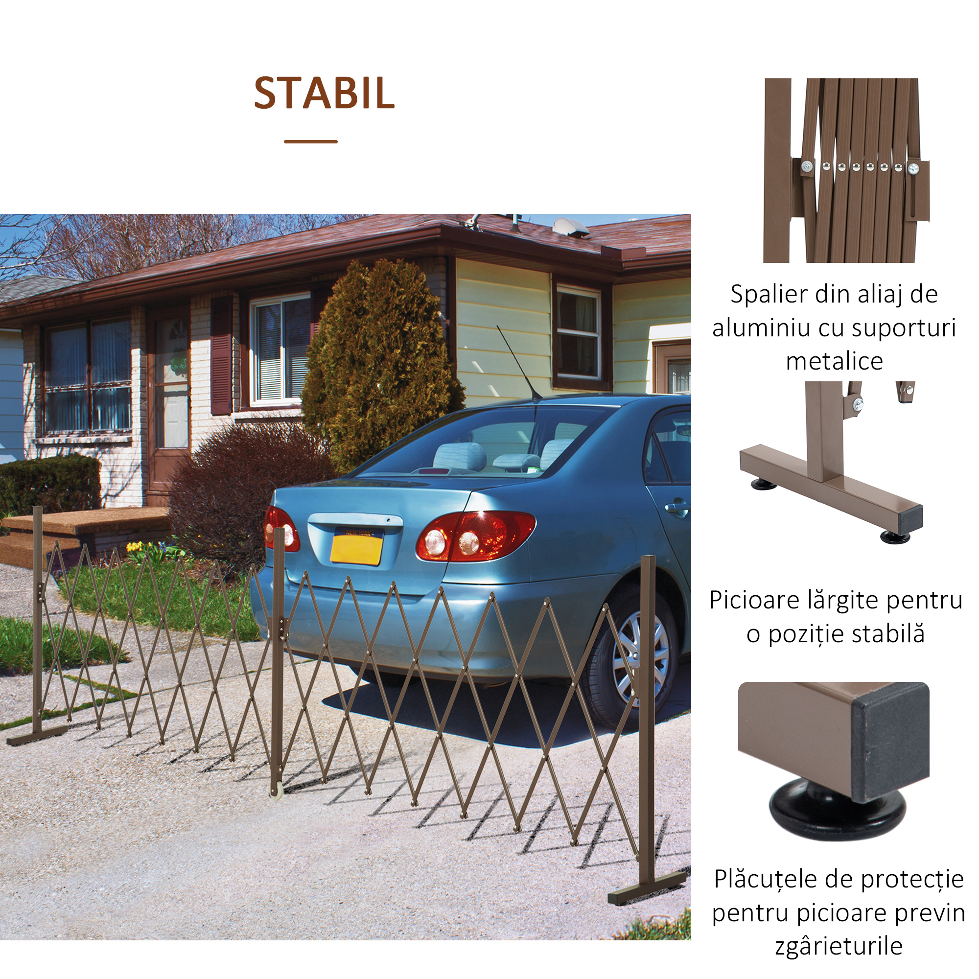  Gard Extensibil Autoportant, Grilaj Flexibil din Otel si Aluminiu, Pliabil, 52-405 cm, Maro inchis [5]