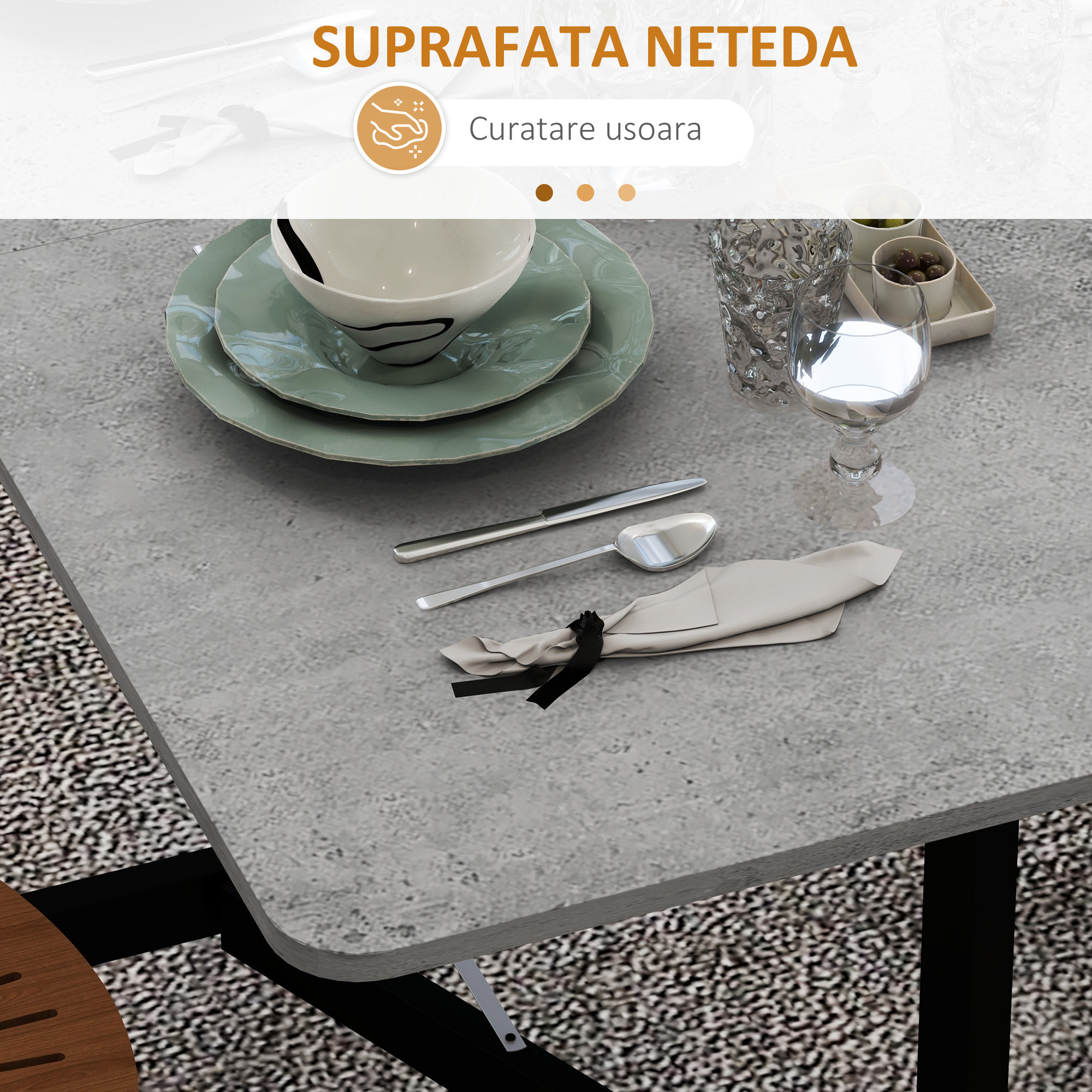  Masa Pliabila pentru 4-6 Persoane, Masa de Bucatarie Moderna cu Spatiu Economic si 6 Roti, 120x80x73 cm, Gri [6]