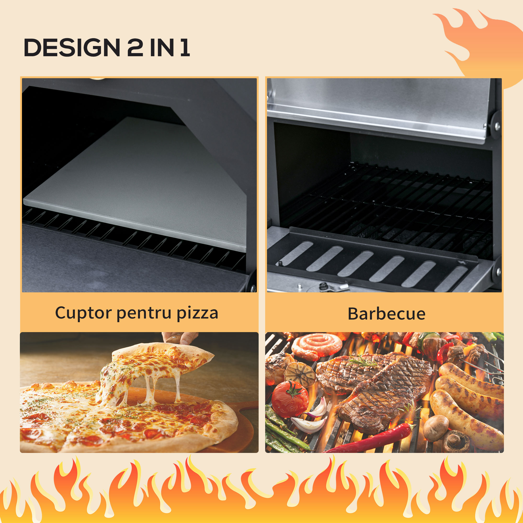  Cuptor Pizza & Gratar Carbuni 64×54×160 cm - Inox pentru Exterior [3]