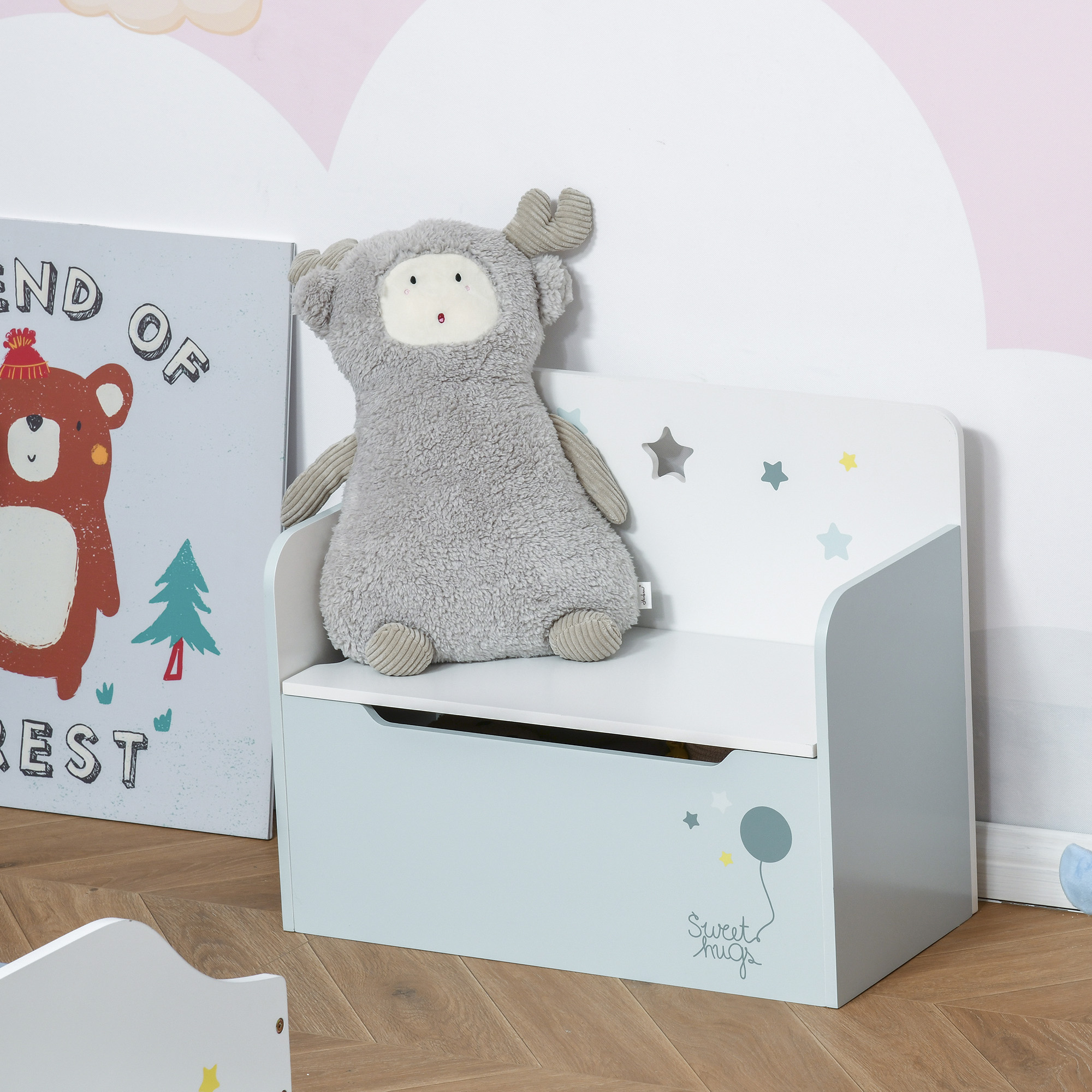  Banca de Depozitare Portabila pentru Jucarii 2 in 1, Lada cu Spatar pentru Copii de 3-6 Ani, 60x30x50 cm, Albastru [1]