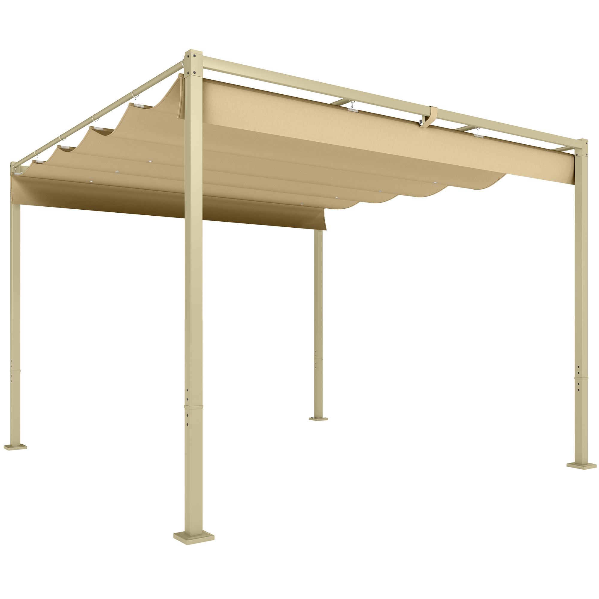 Gradina & balcon -  Pergola de Gradina cu Acoperis Retractabil si Sistem de Prindere Magnetic, 298x297x221 cm, Kaki