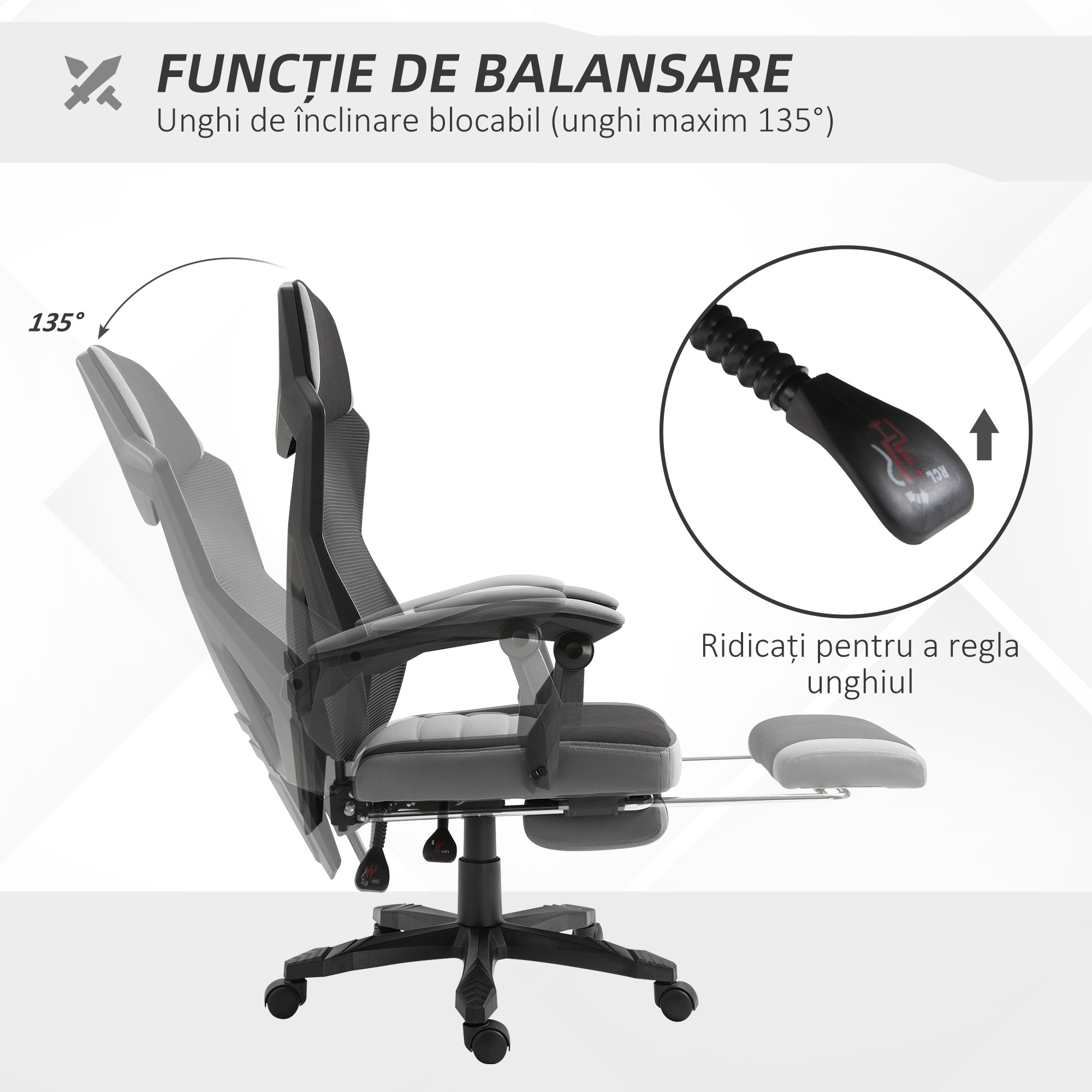  Scaun de Birou Ergonomic cu Spatar Reclinabil, Suport Picioare Retractabil, inaltime Reglabila, Gri [4]