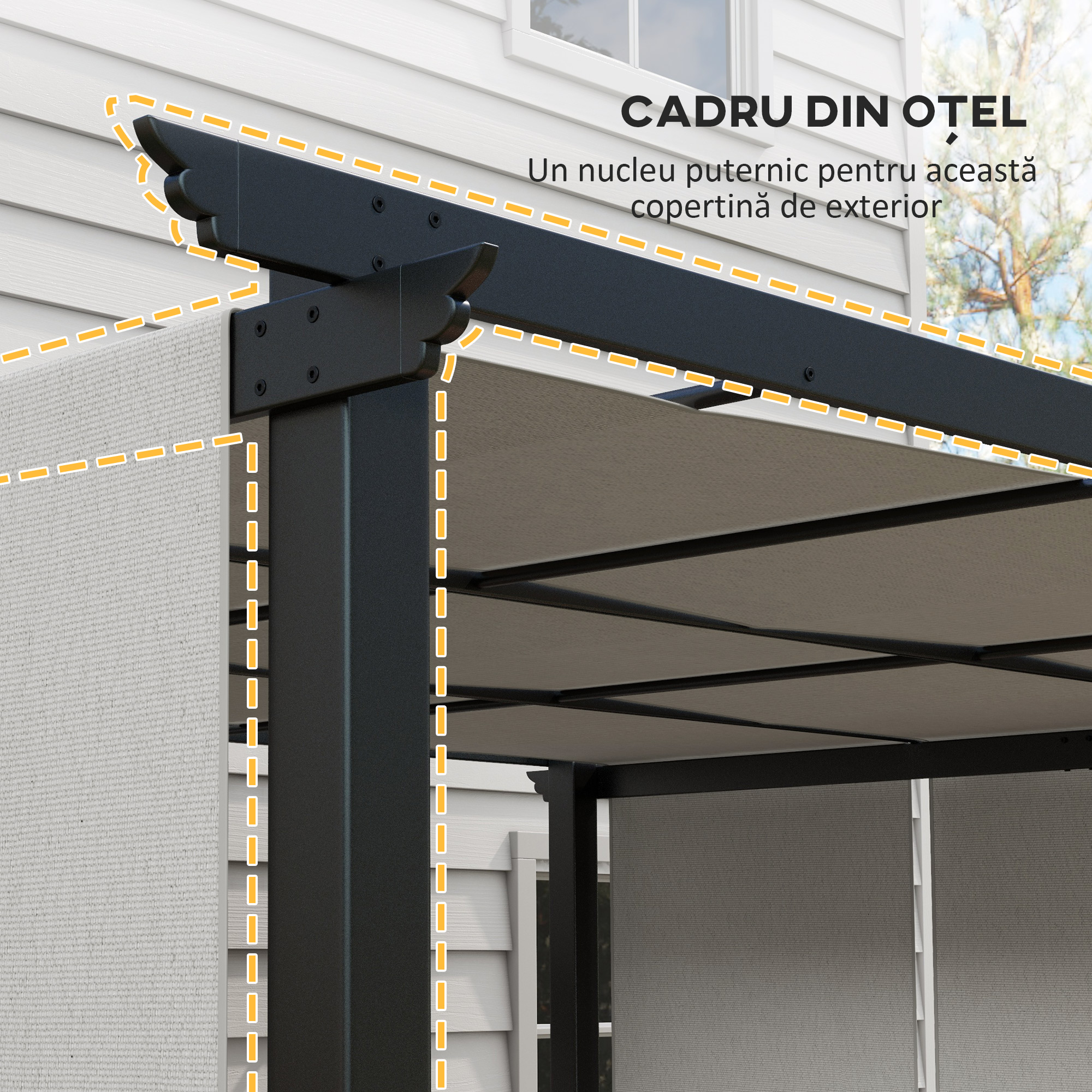  Pergola Gazebo 3x3.5 m cu 3 Acoperisuri Reglabile, din Otel si Poliester Anti-UV, Gri Deschis [5]