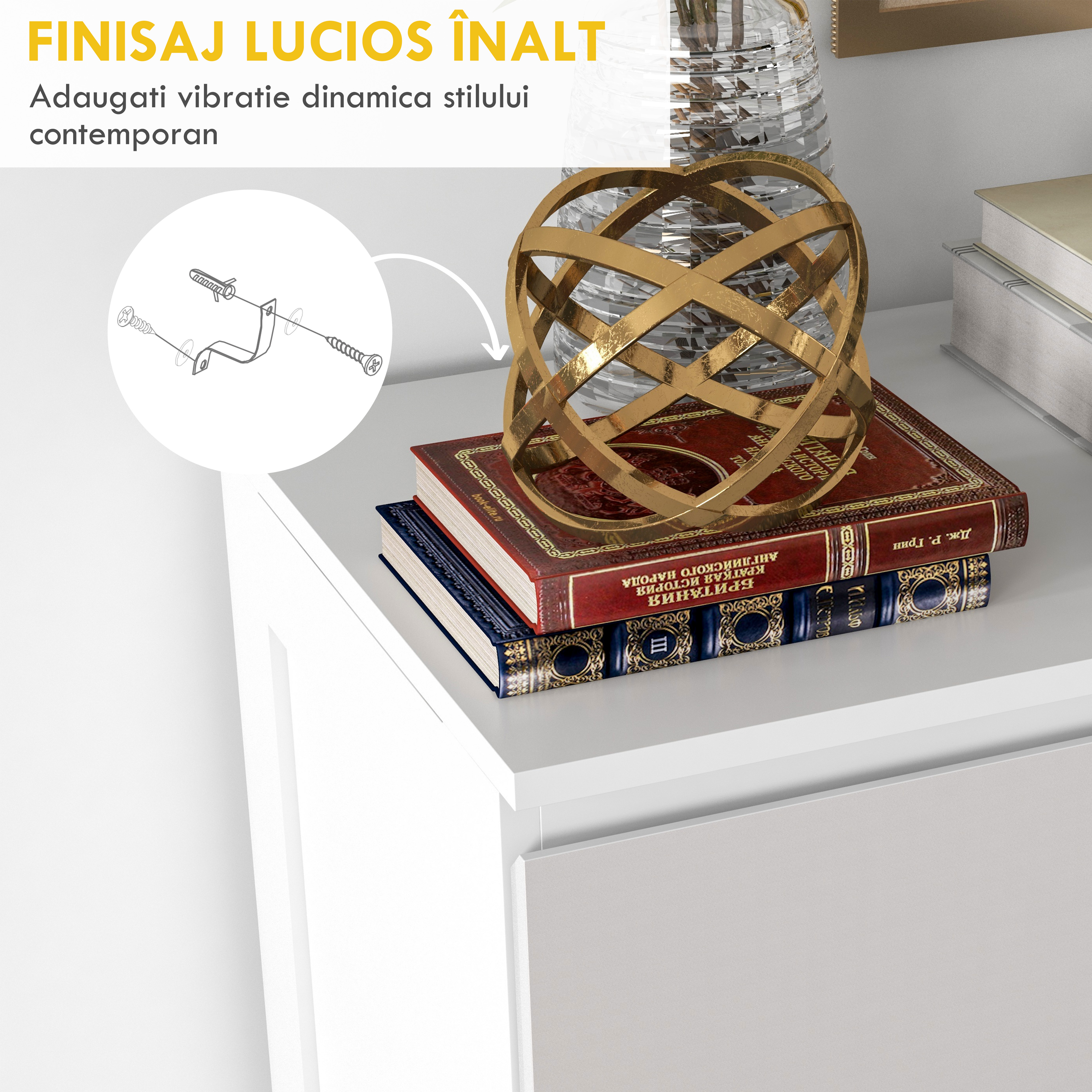  Comoda cu 5 Sertare din Lemn cu Manere Incorporate, 60x38x100 cm, Alb [5]