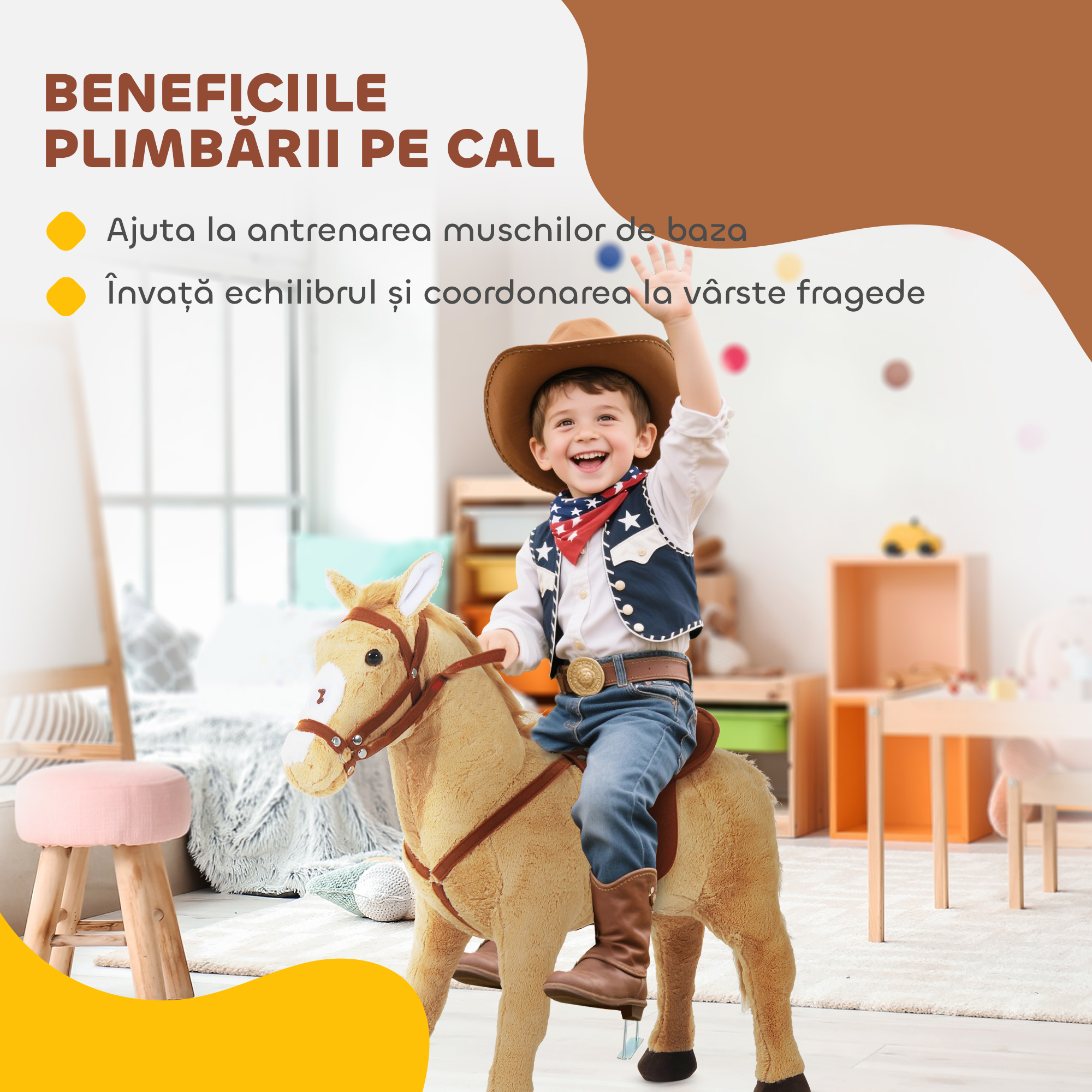  Cal balansoar din plus pentru copil de la 2 ani, cu efecte sonore, sa si bride 85 cm (lungime) bej [3]