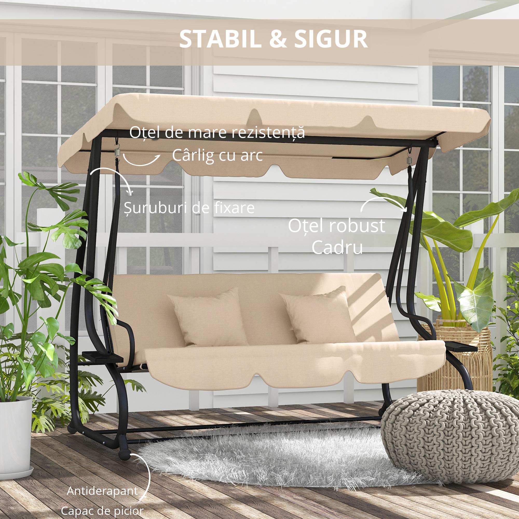  Balansoar de Gradina cu 3 Locuri, Convertibil in Balansoar, cu Acoperis Reglabil si 2 Suporturi pentru Pahare [4]