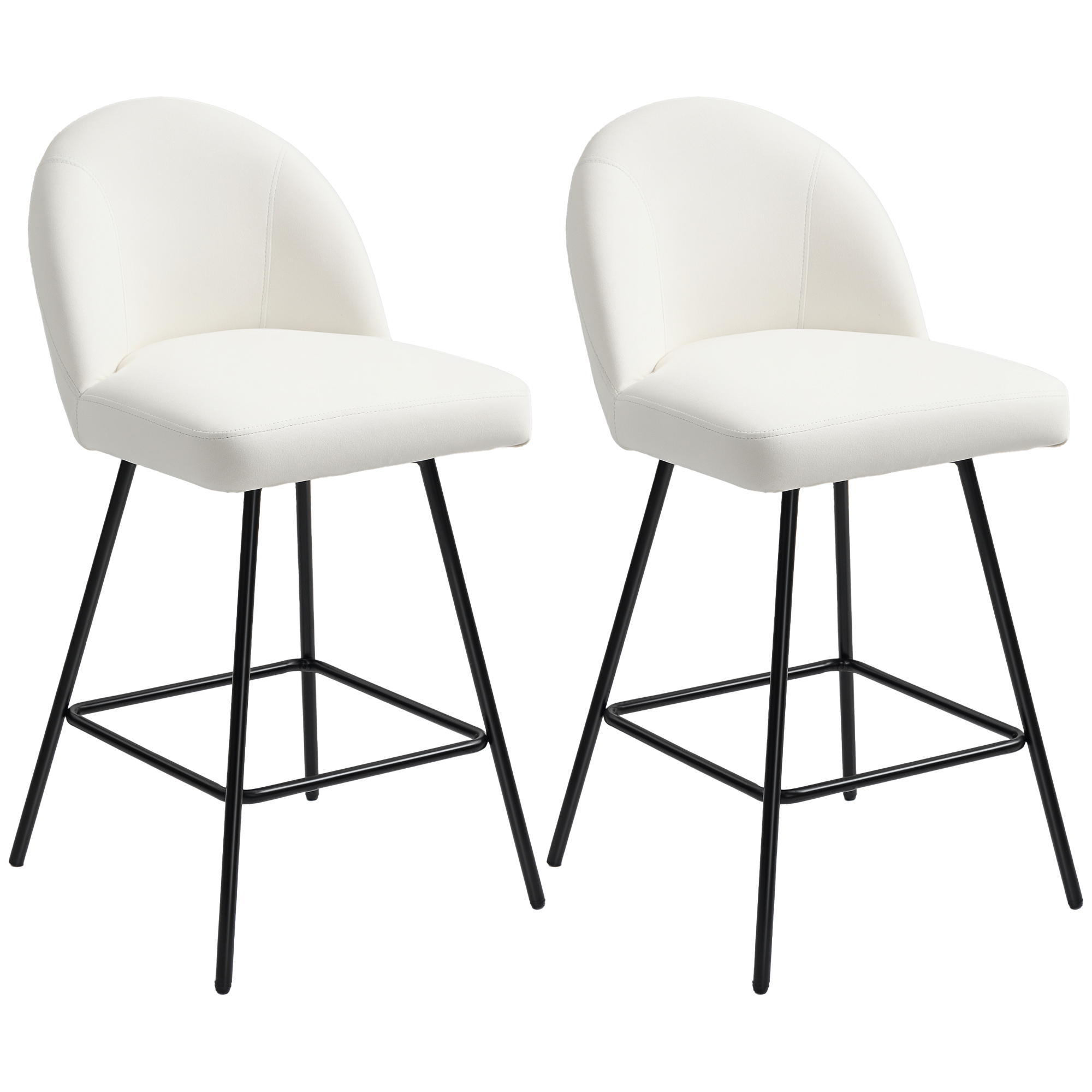 Bucatarie -  Set 2 Scaune de Bar cu Spatar din Catifea si Suport pentru Picioare, 48.5x56x92 cm, Alb Crem