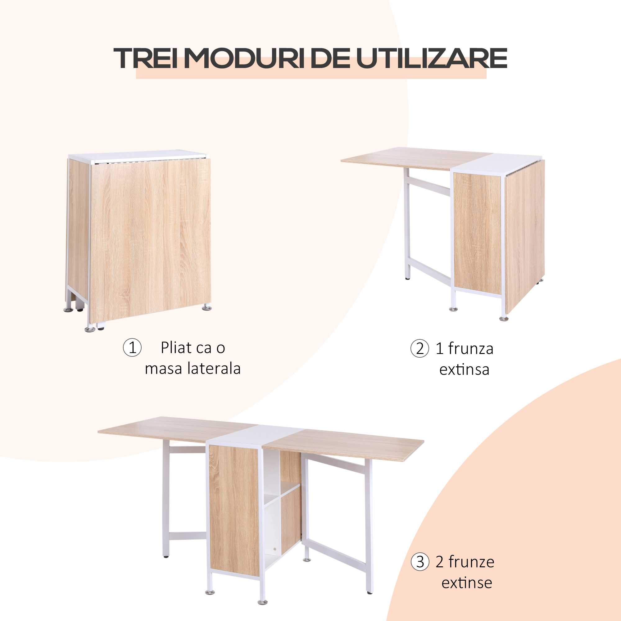  Birou 169×62×75 cm - Stejar & Alb cu 4 Compartimente Functionale [3]
