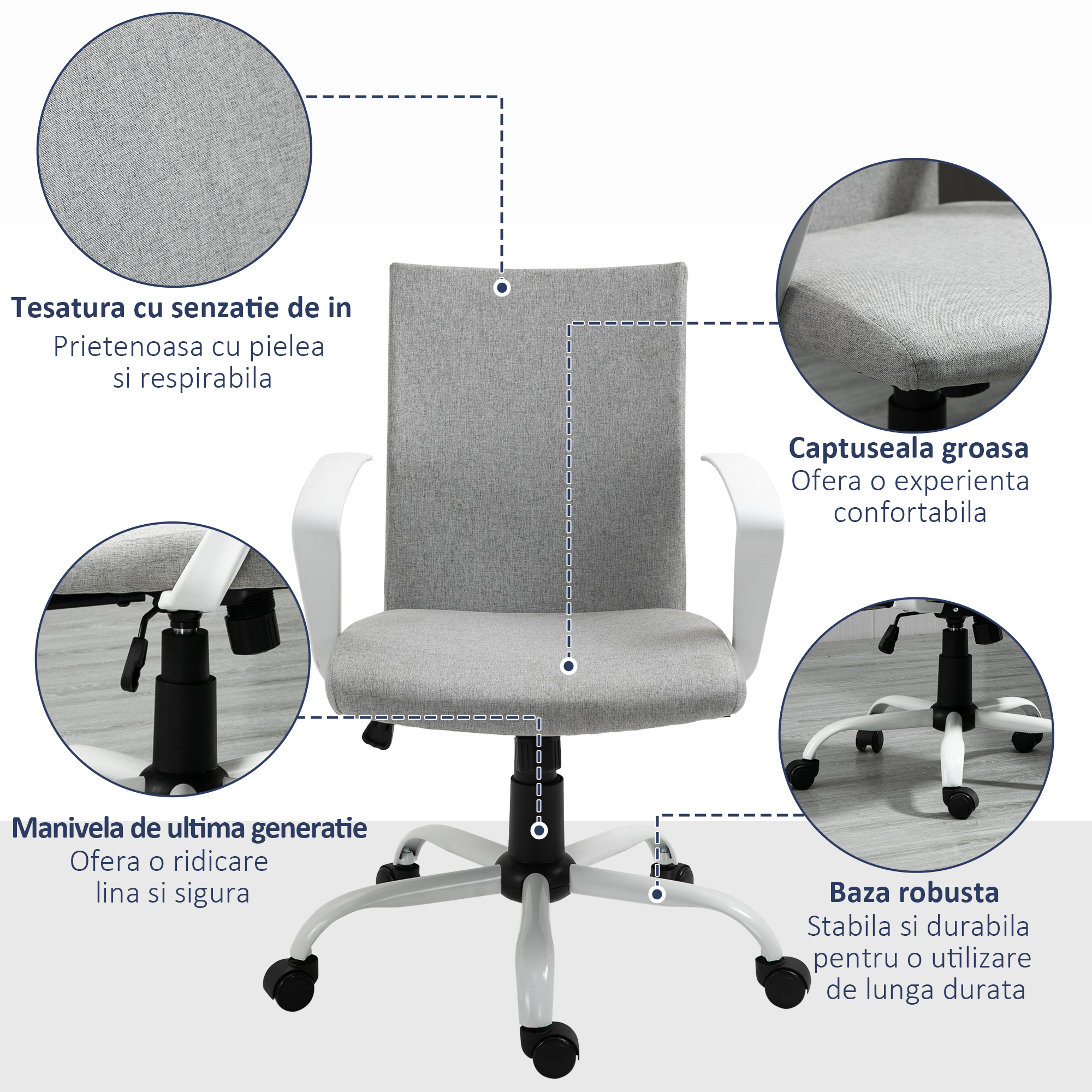  Scaun Birou Ergonomic Reglabil & Rotativ - Gri [6]