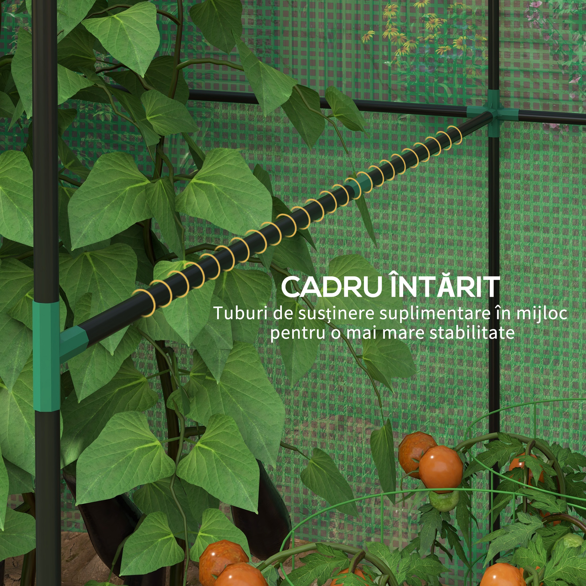  Sera tip casuta cu 2 sectiuni, cu usa si ferestre rulabile, din otel si PE, 200x140x200 cm, verde [4]