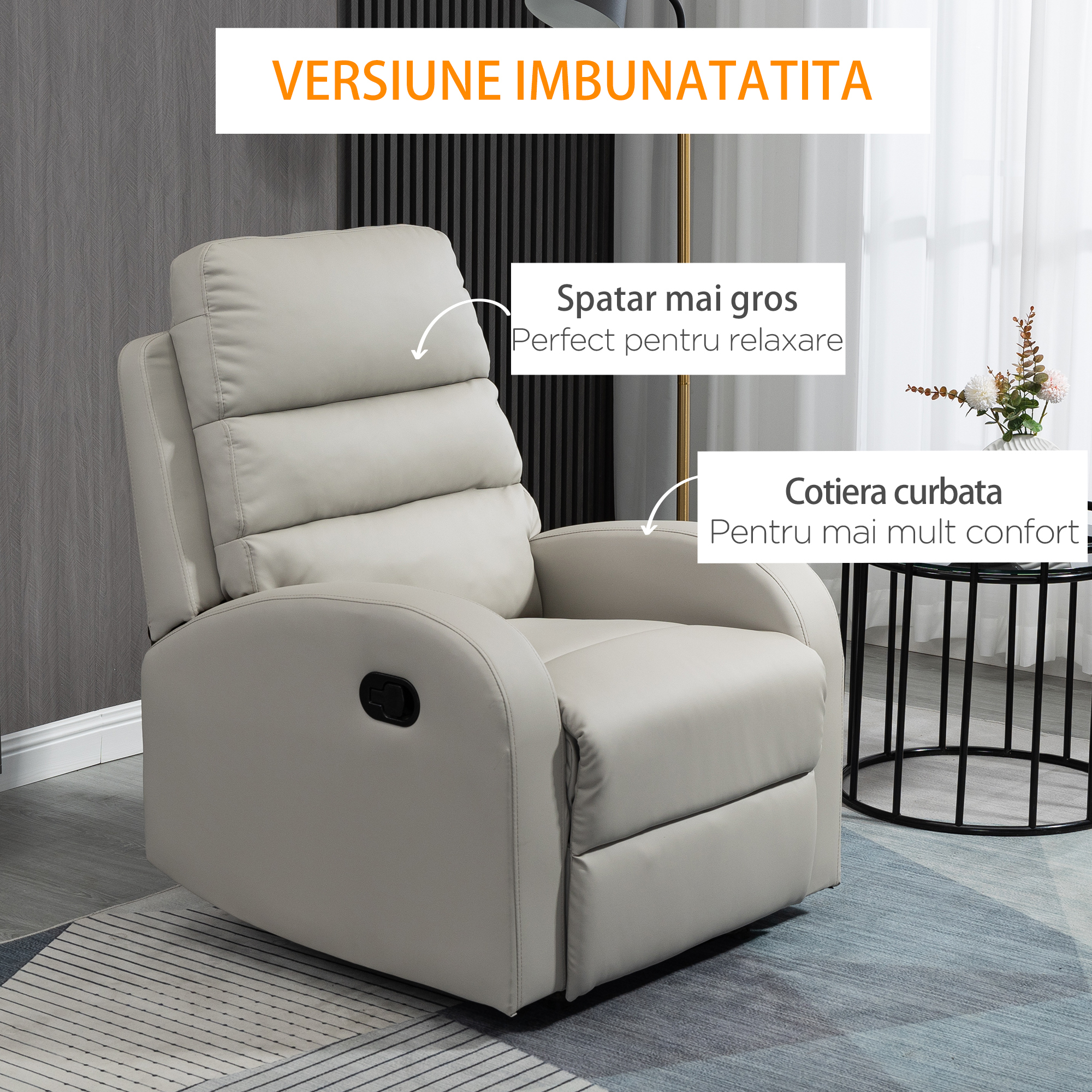  Fotoliu Relaxant din PU cu Suport pentru Picioare - Gri [3]