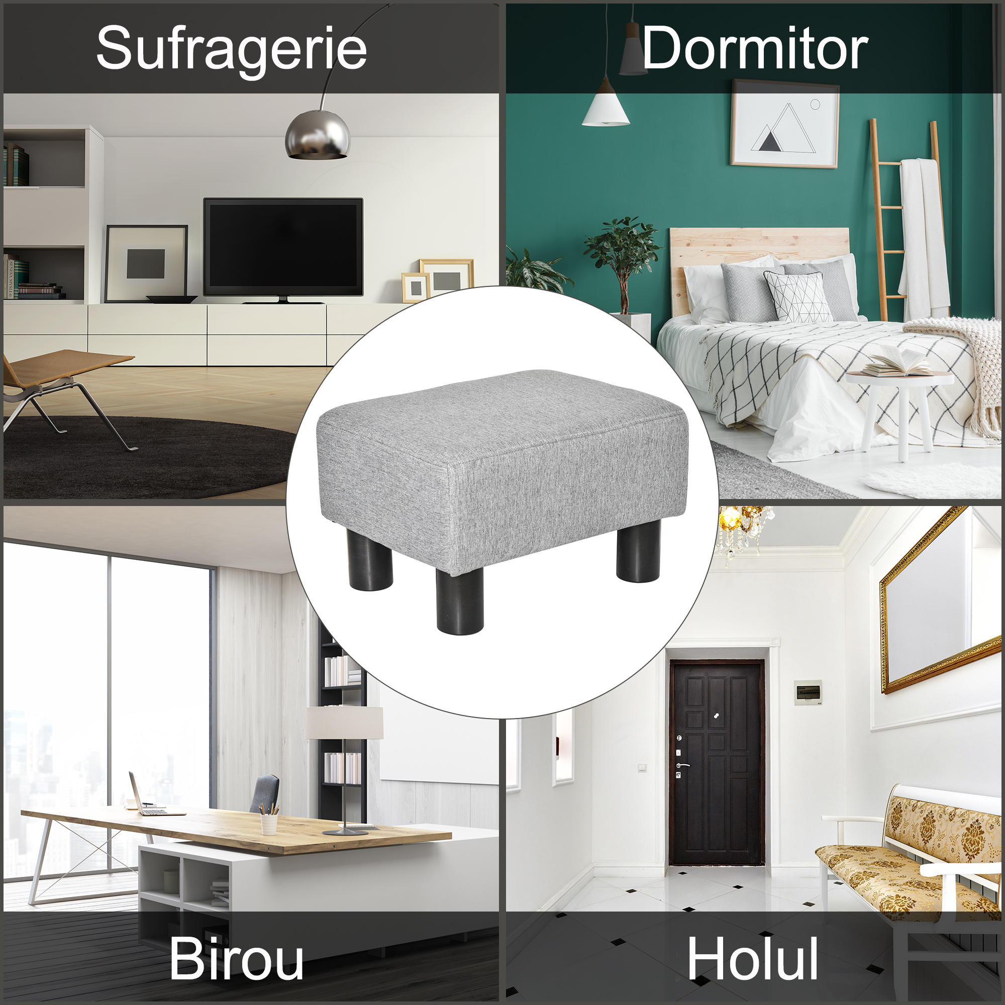  Taburet Otoman din Stofa, 40x30x24 cm, Gri [6]