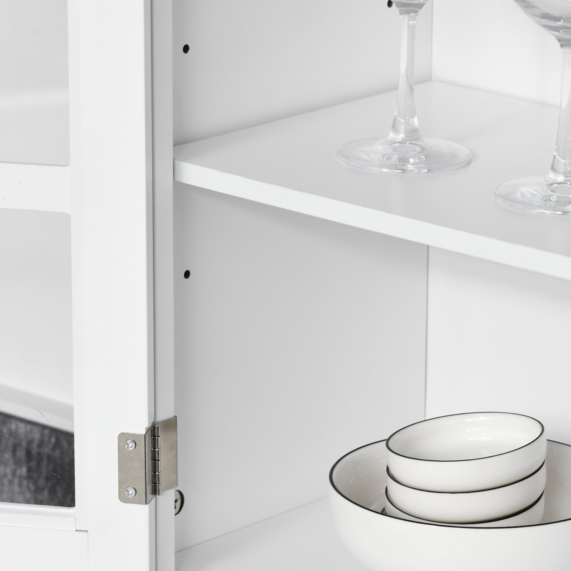  Bufet Bucatarie din Lemn Alb 68×39,5×170 cm, Dulap Spatios cu Rafturi Reglabile, 2 Sertare si Compartimente cu Usi [8]