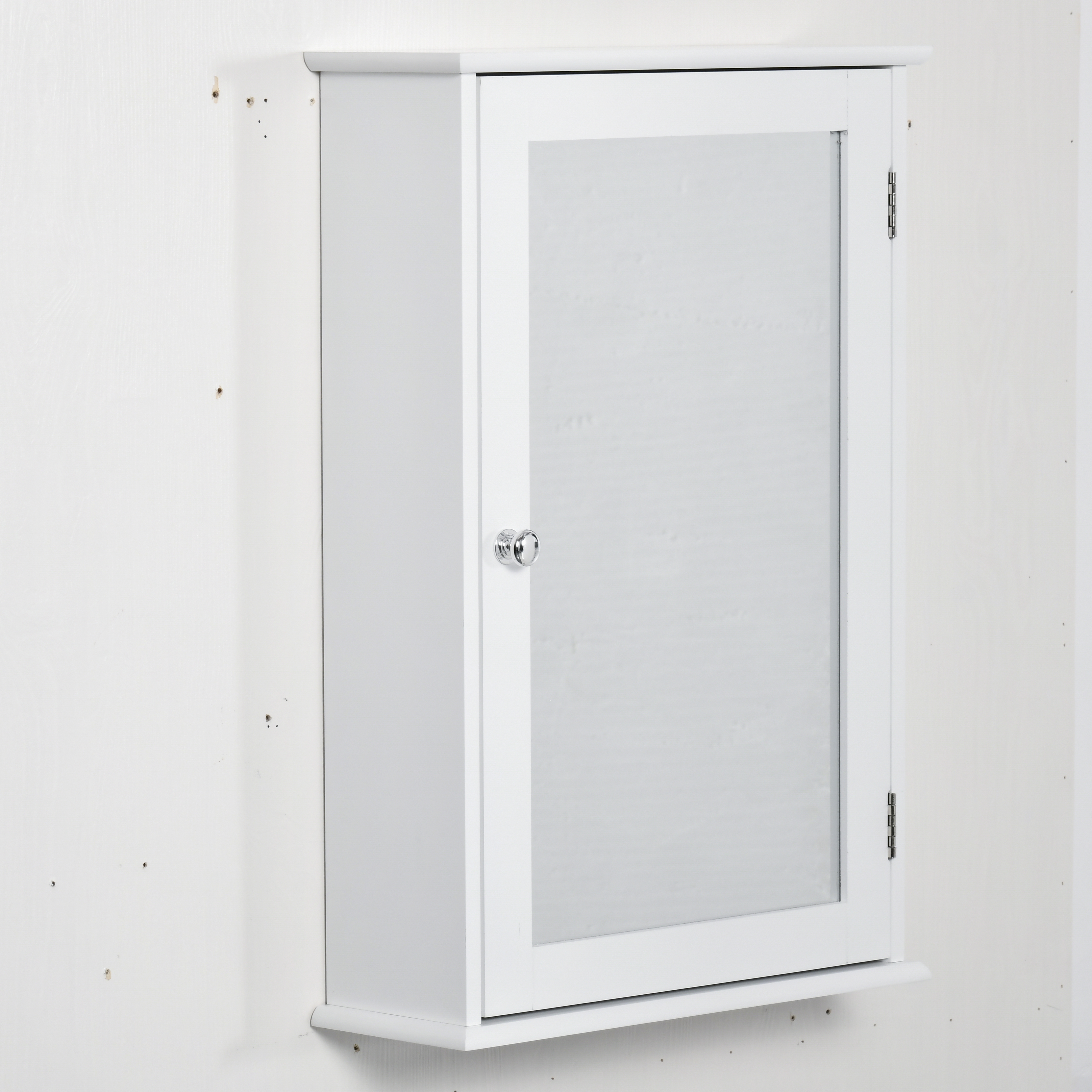 Mobilier pentru baie -  Dulap de Baie cu Oglinda - Dulap cu Oglinda - Dulap pentru WC - 1 Usa, 2 Rafturi - MDF Alb si Sticla