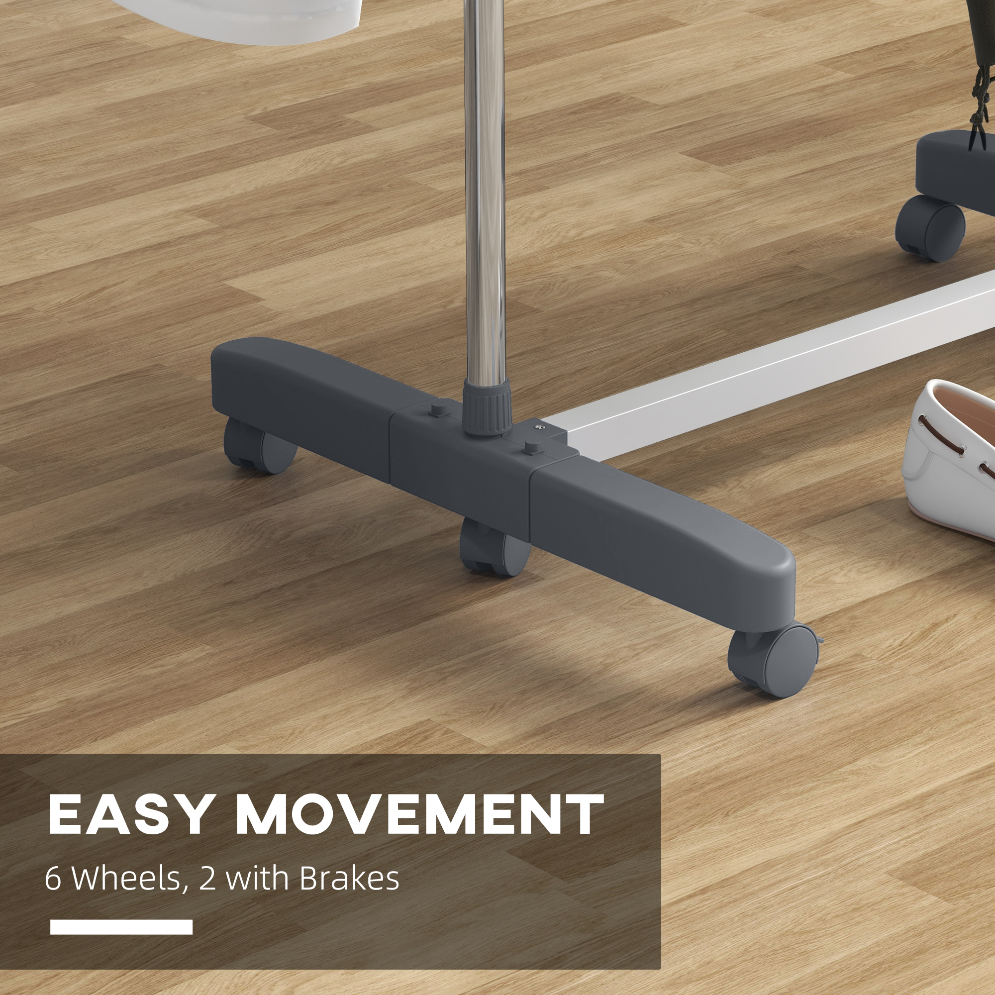  Uscator de Rufe Pliabil, Uscator Vertical cu 6 Roti, Carlige si 4 Rafturi Reglabile, 142x55x172 cm, Argintiu [7]