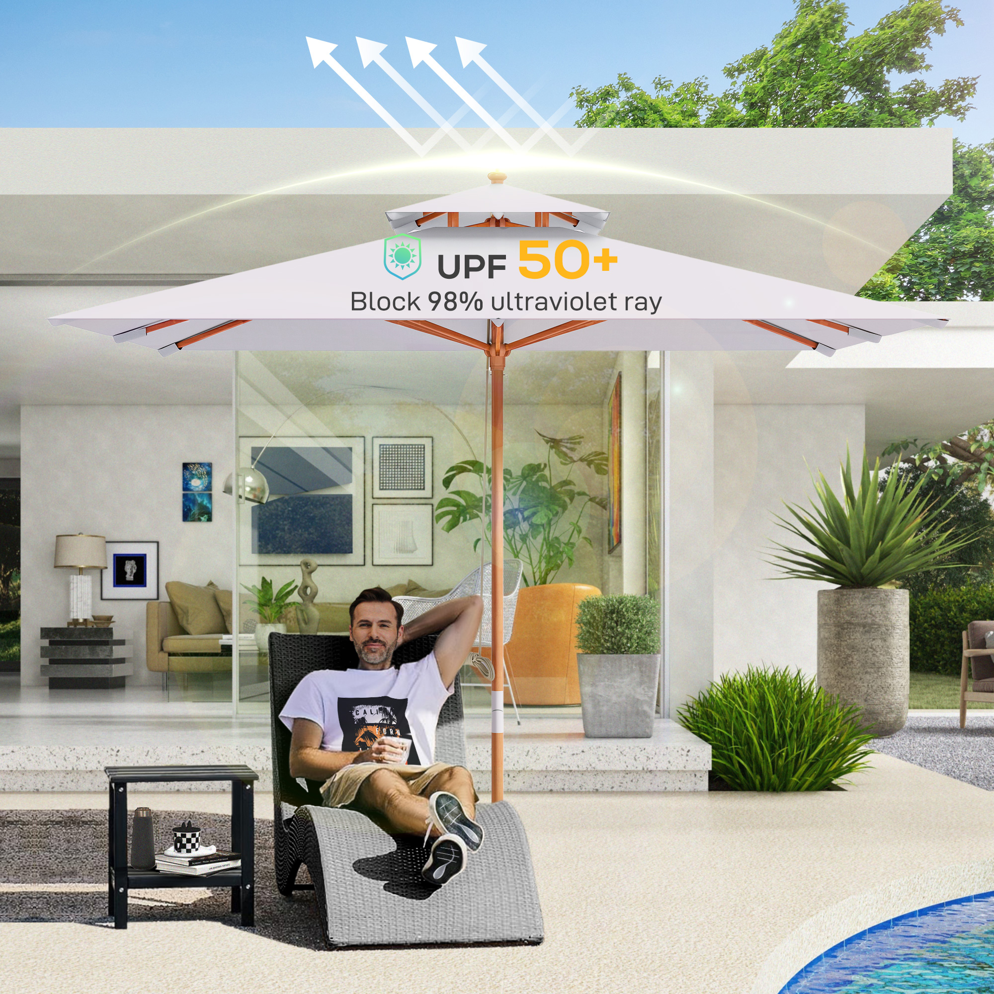  Umbrela de Gradina cu Sistem cu Coarda si Parasolar cu 2 Niveluri, 300x300x297 cm, Gri [3]