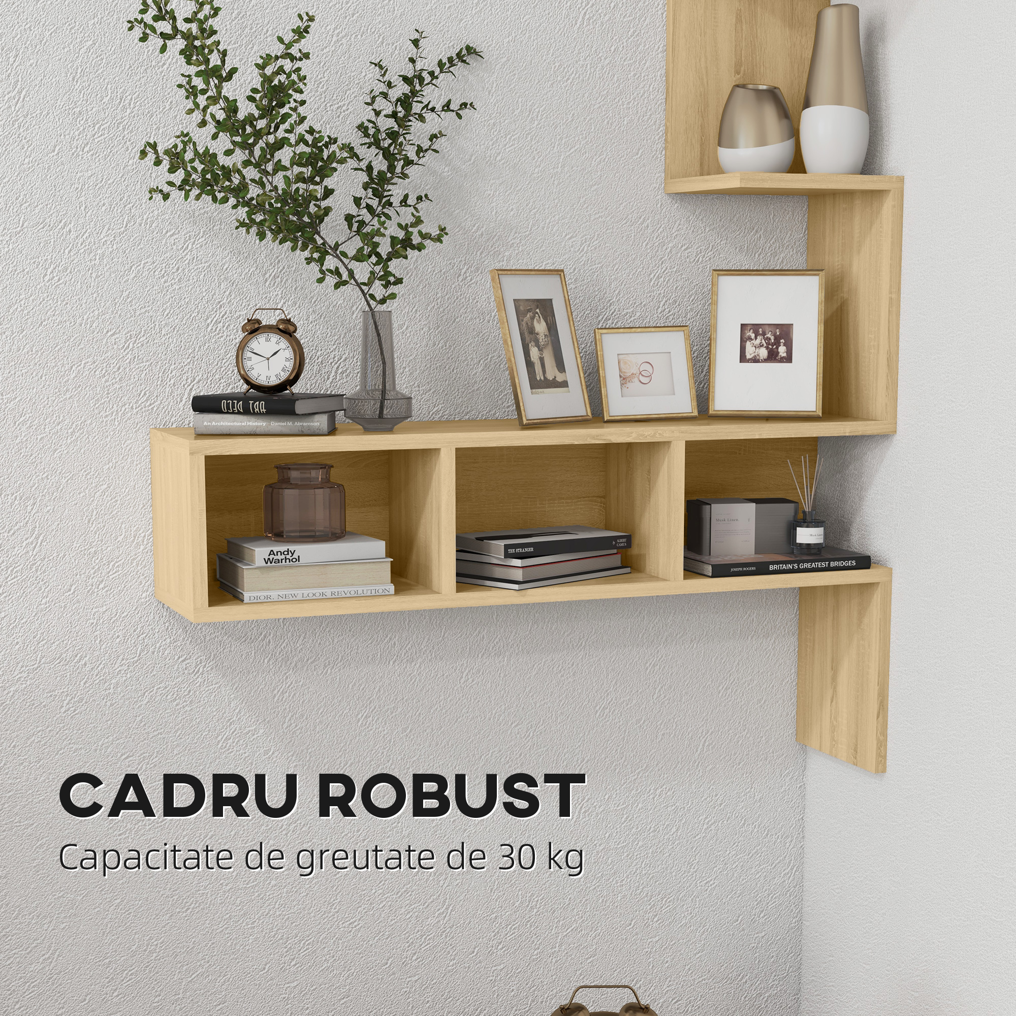 Raft de depozitare  MDF cu rafturi deschise pentru sufragerie si dormitor, 80x20x128,5 cm, de culoare stejar [4]