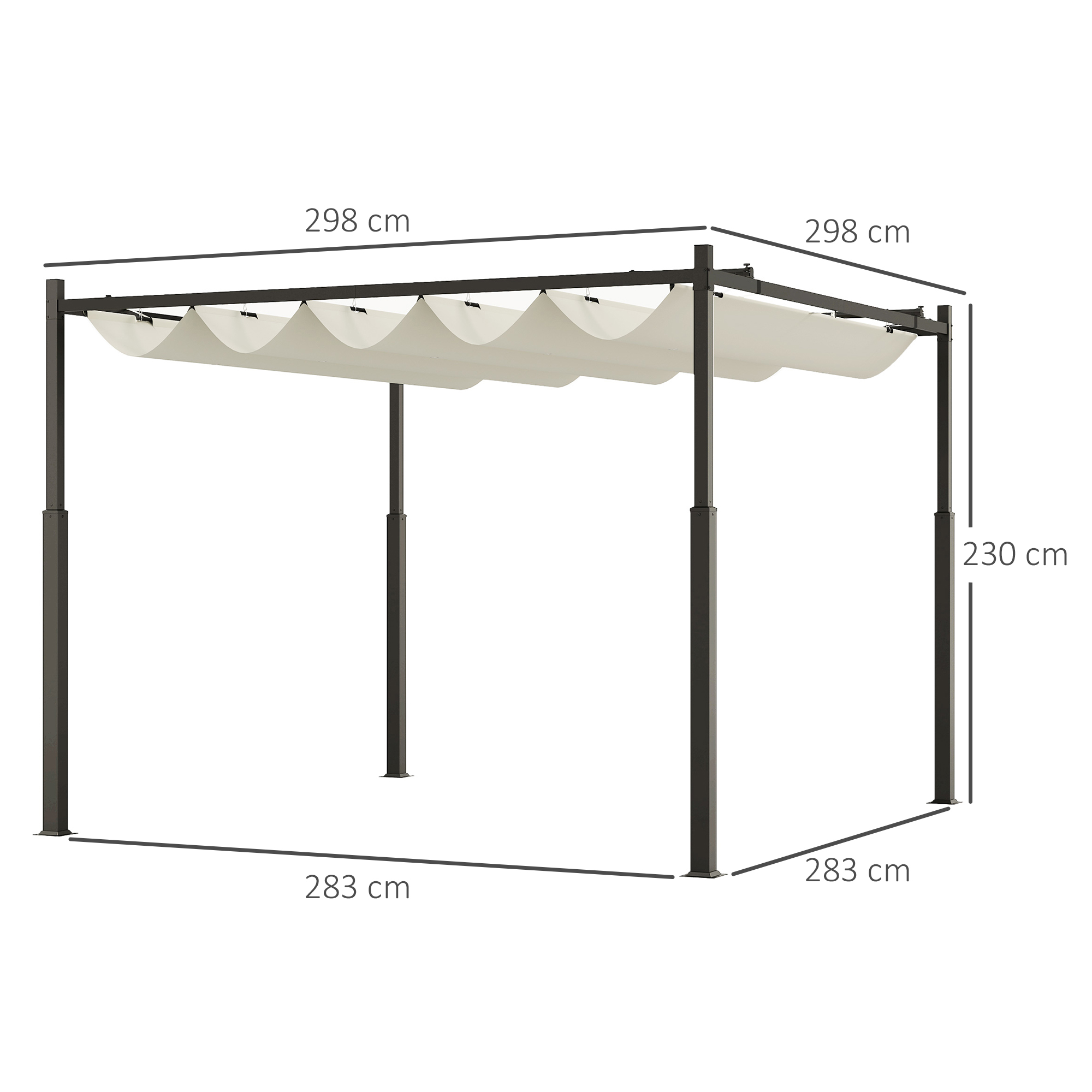  Gazebo Pergola 3x3 m cu Acoperis Retractabil, 8 suruburi si 8 tarusi, din Poliester 180g si Metal, Alb Crem [2]