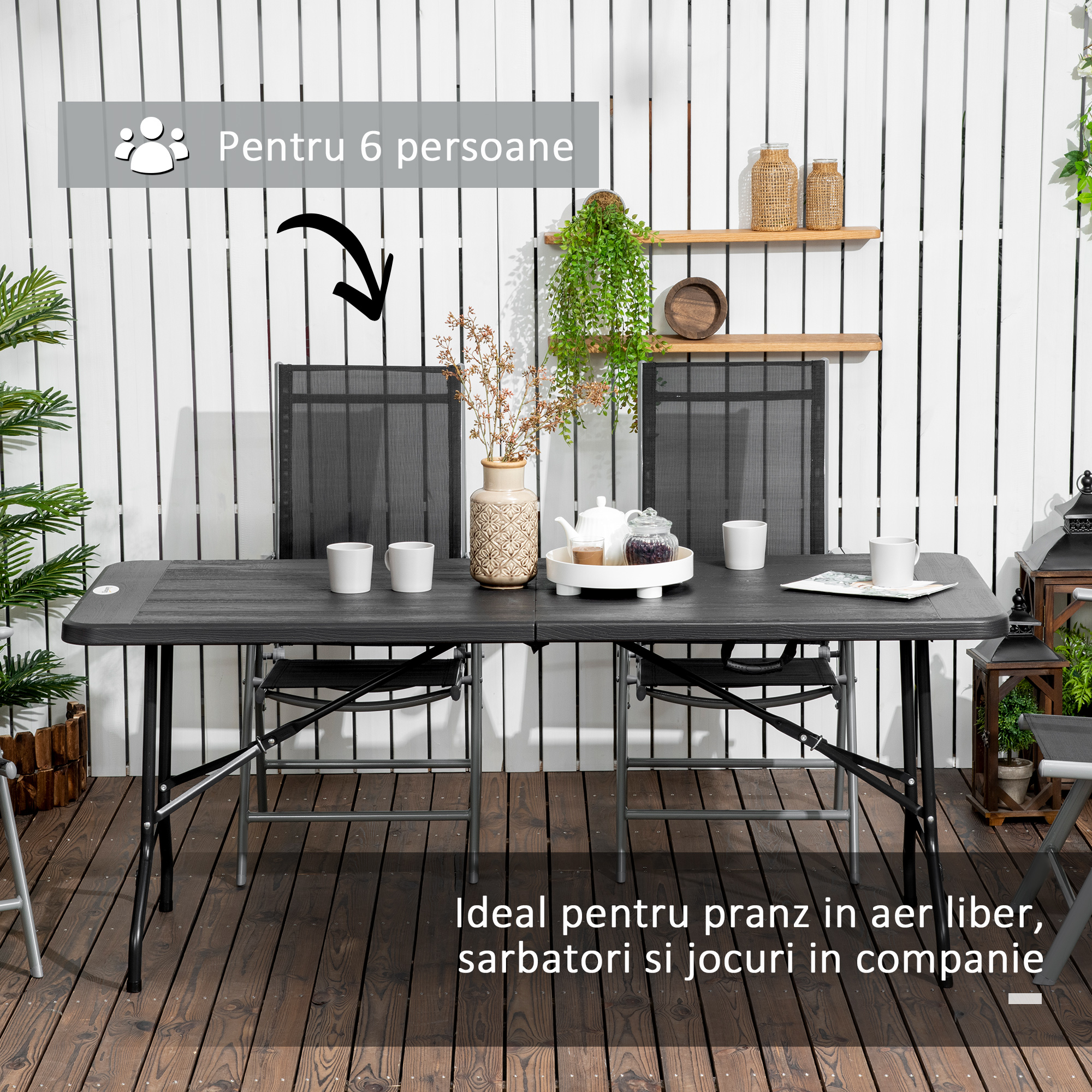  Masa de Gradina Pliabila pentru 6 Persoane, 180x75,5x73 cm, Gri inchis [3]