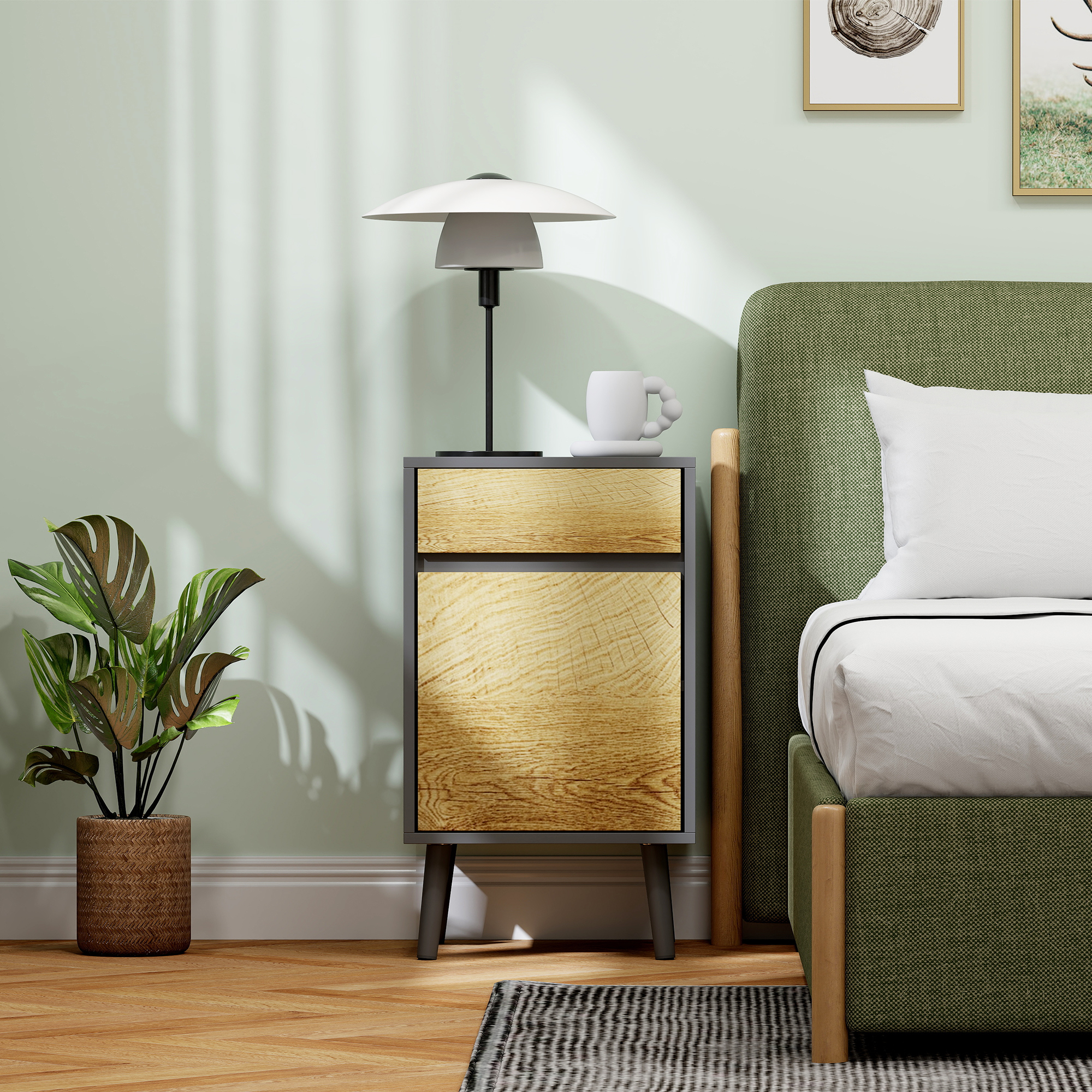  Noptiera Moderna cu Sertar si Dulapior fara Manere Gri inchis [8]