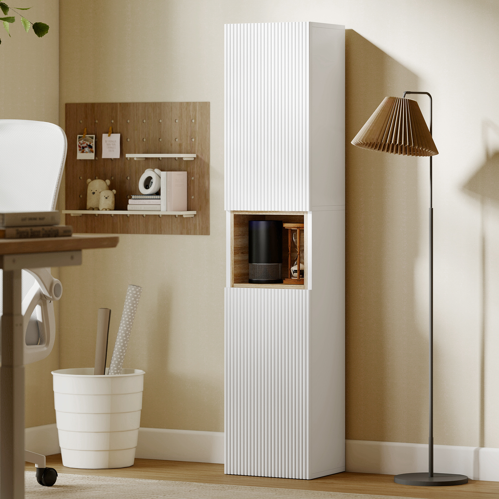  Mobilier de Baie cu 2 Usi, Rafturi Reglabile si Spatiu Deschis, Lemn, 30x24x140 cm, Alb [8]