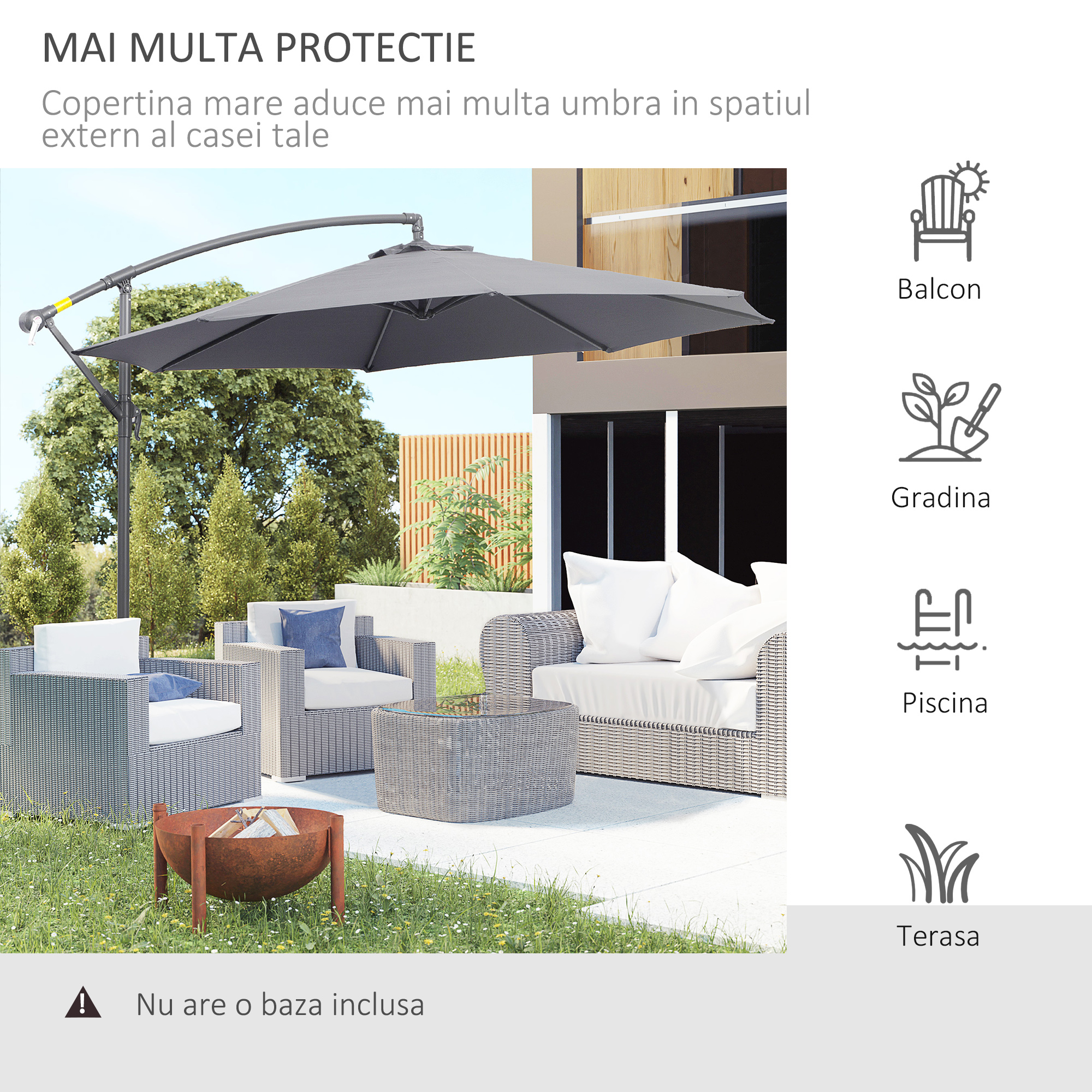  Umbrela pentru Gradina Brat Deluxe Inclinabila cu Manivela, Φ3m [6]