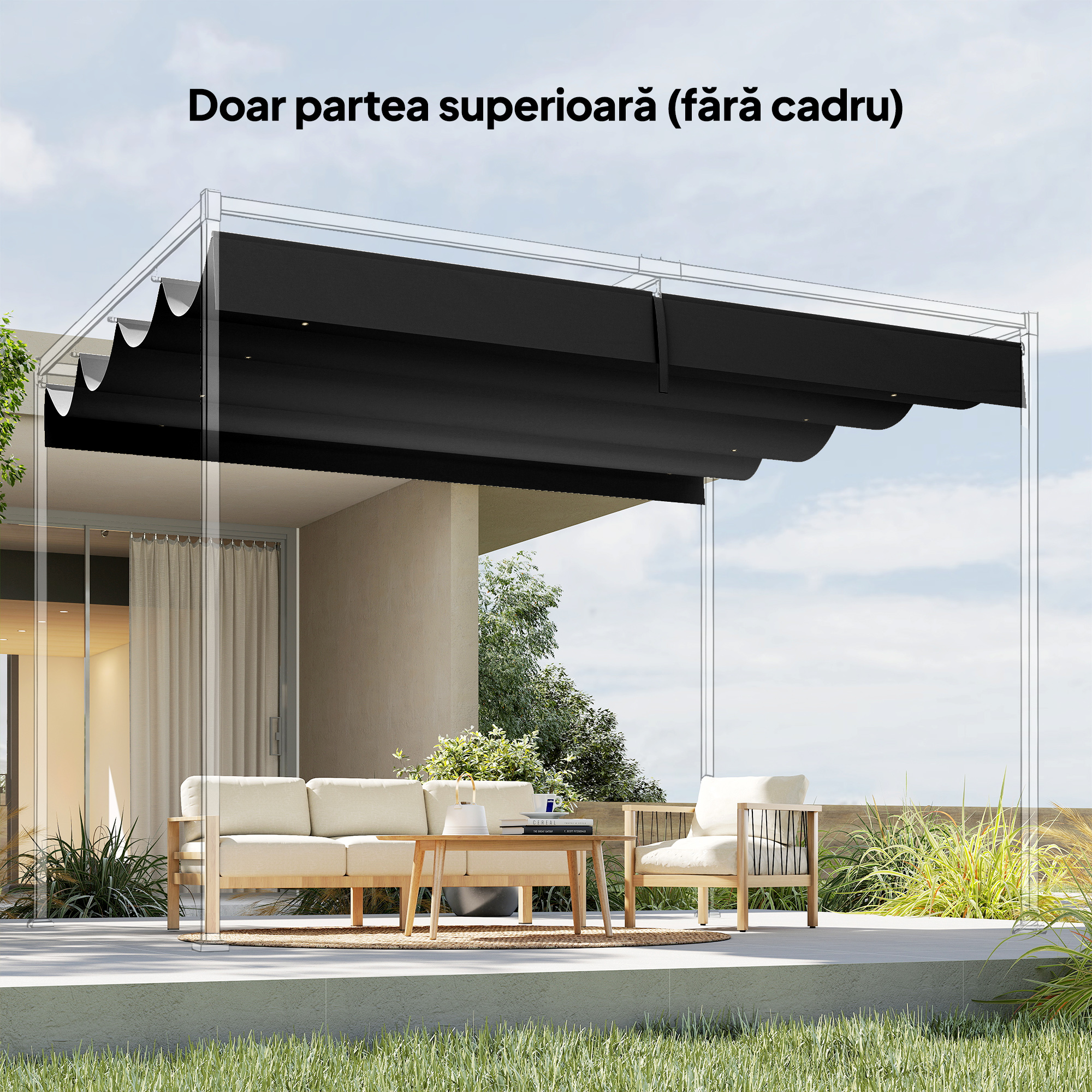  Acoperis pentru Pergola cu 8 Orificii pentru Drenaj, Husa de Schimb din Poliester Respirabil, Doar Acoperire, 392x350 cm, UV30+, pentru Pergola de Gradina 4x3m, Gri inchis [7]