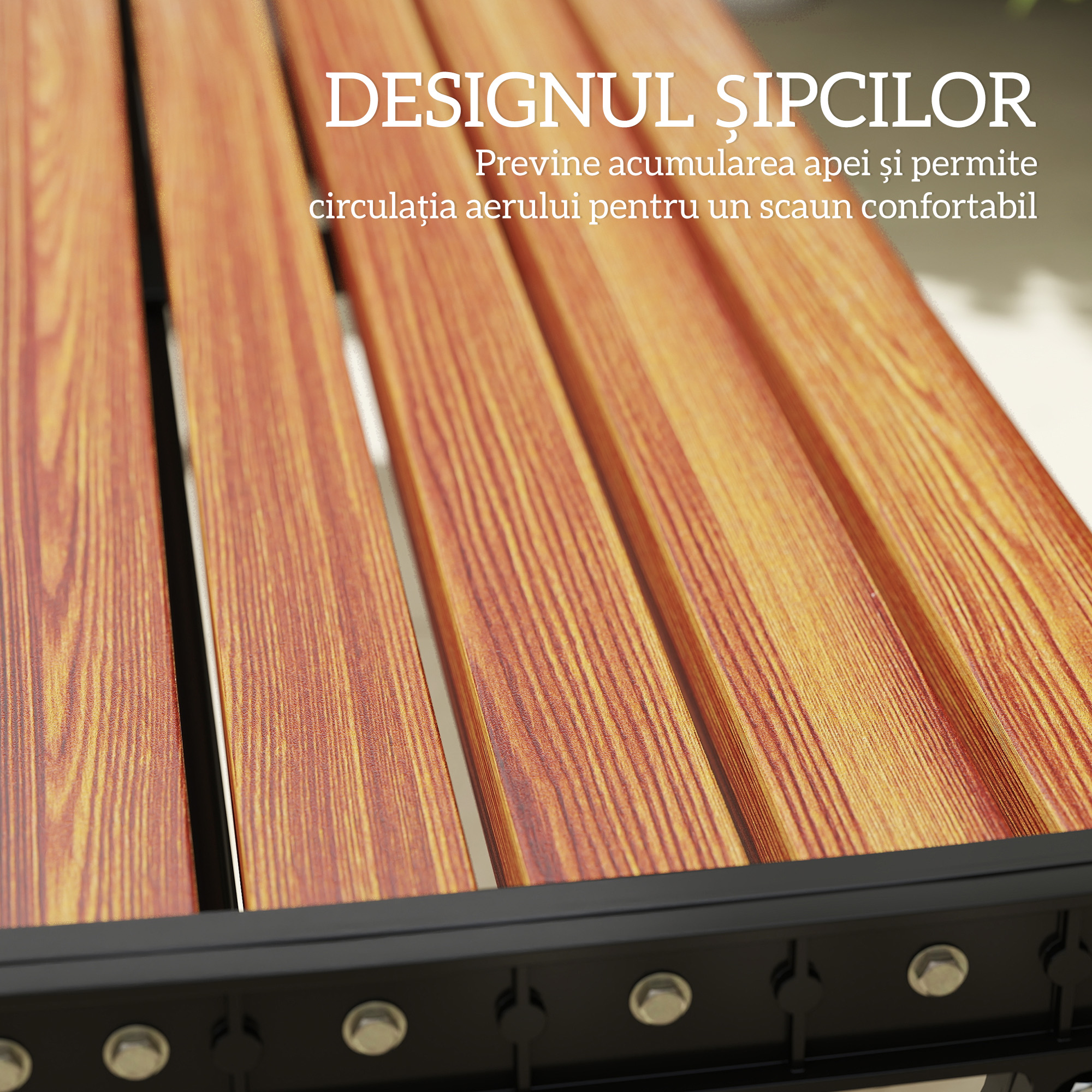  Banca de Gradina 2 Locuri, Banca cu Cadru din Metal si Efect de Lemn, Mobilier pentru Gradina, Terasa, Parc [5]