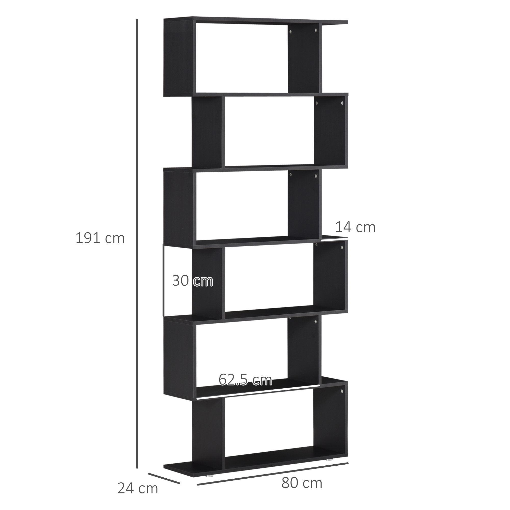  Biblioteca din Lemn cu 6 Rafturi, 80x24x191 cm, Negru [2]