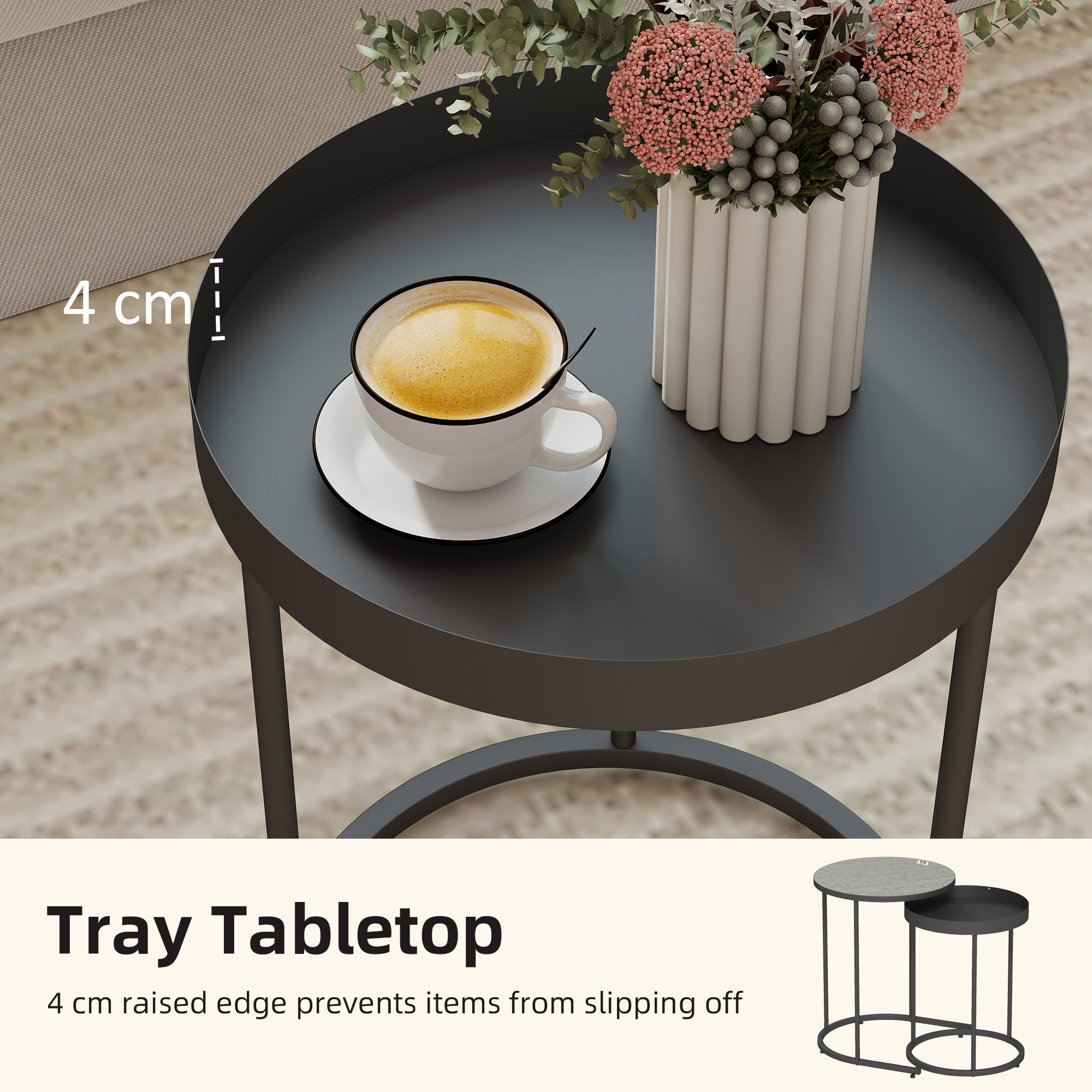  Set Rotund de Masute de Cafea Stivuibile - Gri [4]