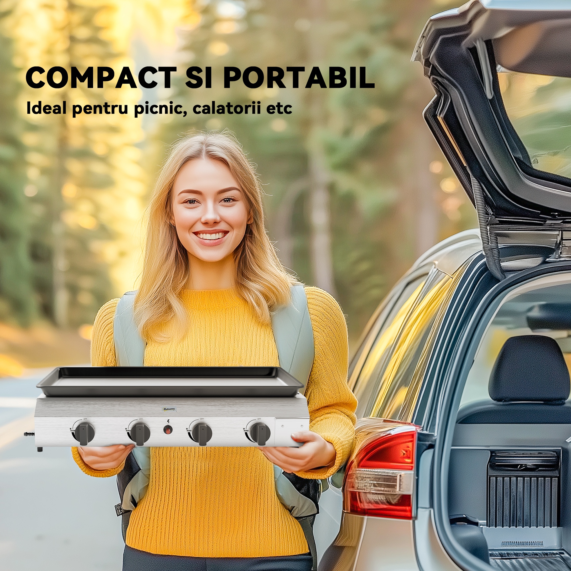  Gratar pe Gaz cu 4 Arzatoare, Picioare Reglabile si Tava de Colectare a Grasimii, 77x44.5x19 cm, Argintiu [5]