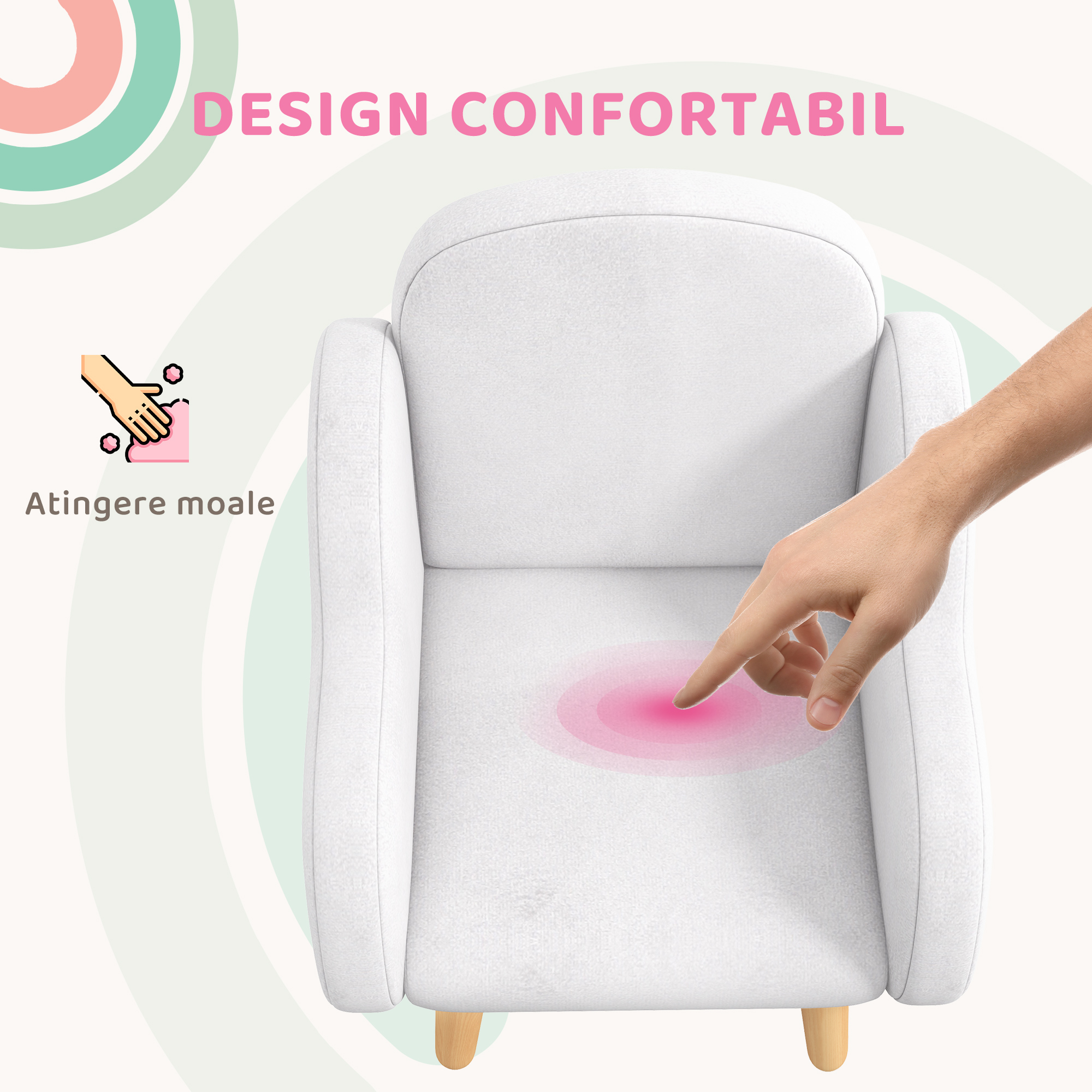  Fotoliu pentru Copii Stil Scandinav cu Brate in Forma de Nor din Material Textil, Alb, 46x51x55 cm [4]