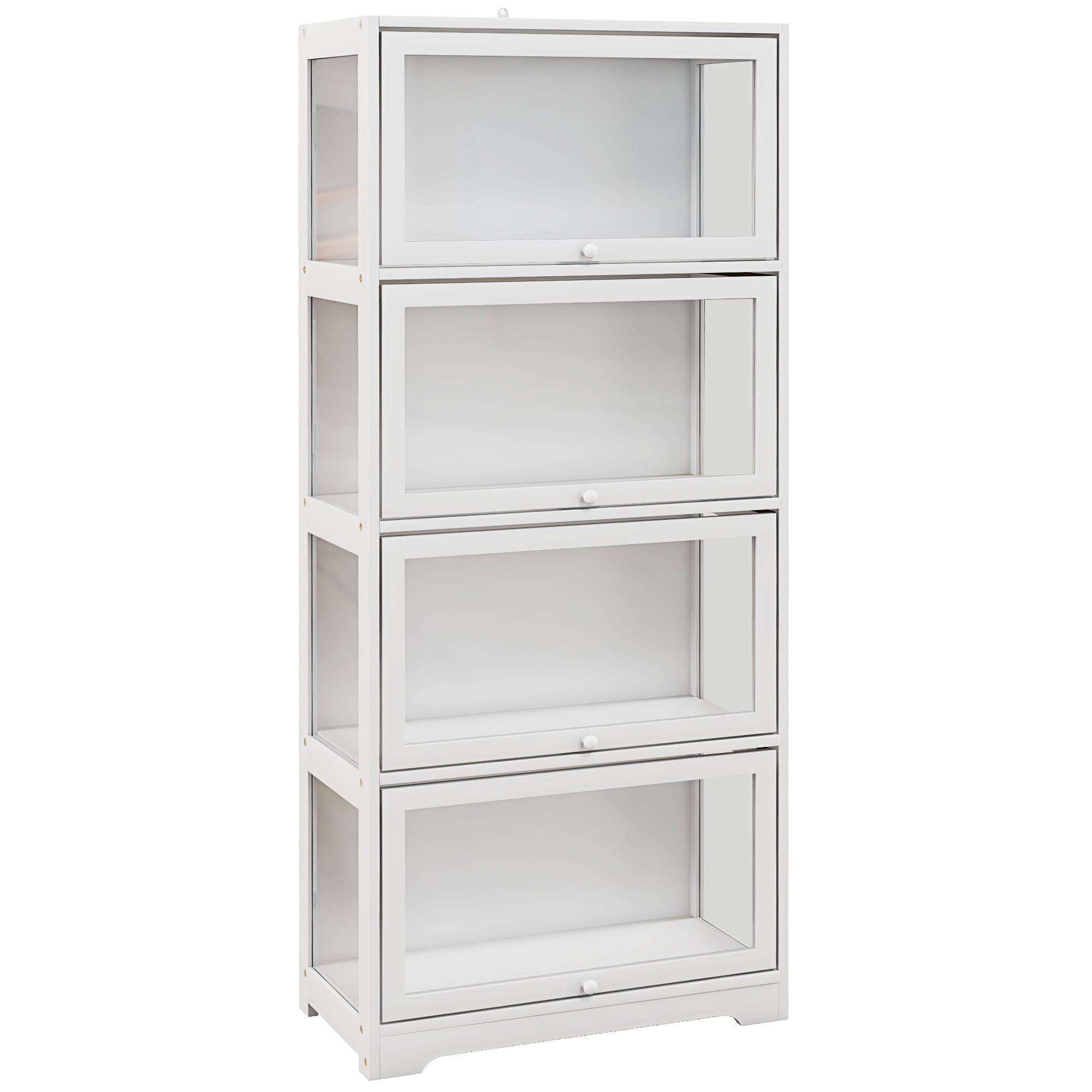 Dormitor & birou -  Vitrina Colectionari cu 4 Niveluri, Usi cu Balamale, Sistem Anti-Rasturnare, pentru Birou, Dormitor, 59 x 30 x 139 cm, Alb