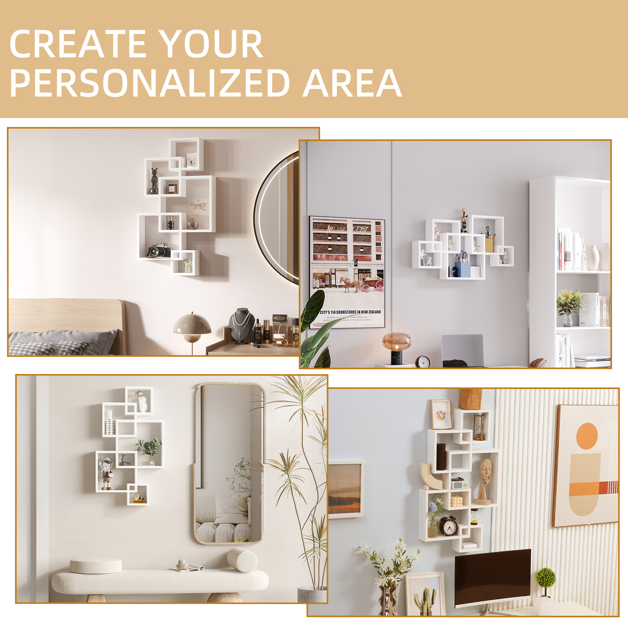  Rafturi pentru perete, 5 cuburi, cu accesorii de fixare, alb [5]