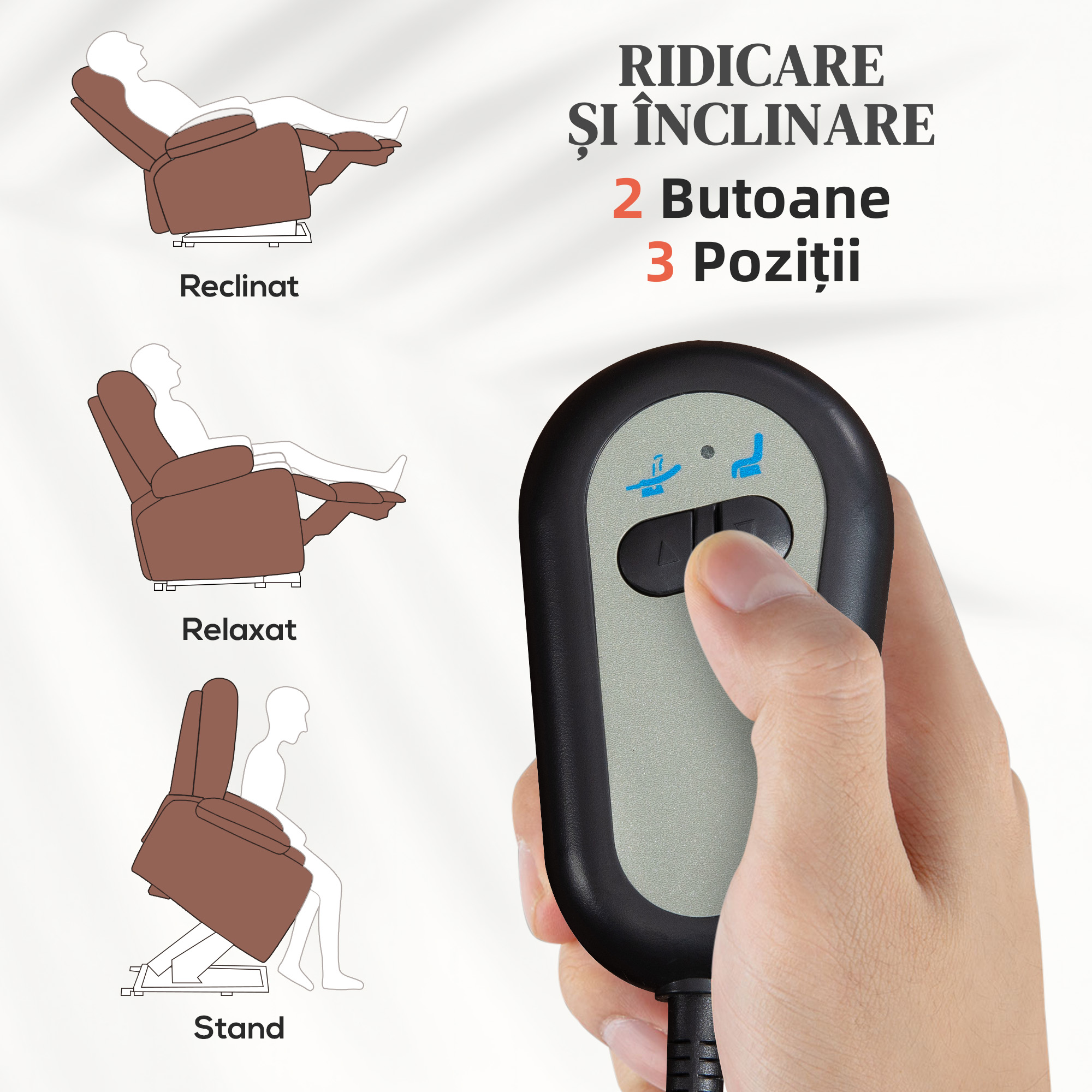  Fotoliu Relaxant cu Functie de Ridicare, din Catifea, cu Spatar Rabatabil la 160° si Telecomanda, Maro inchis [3]