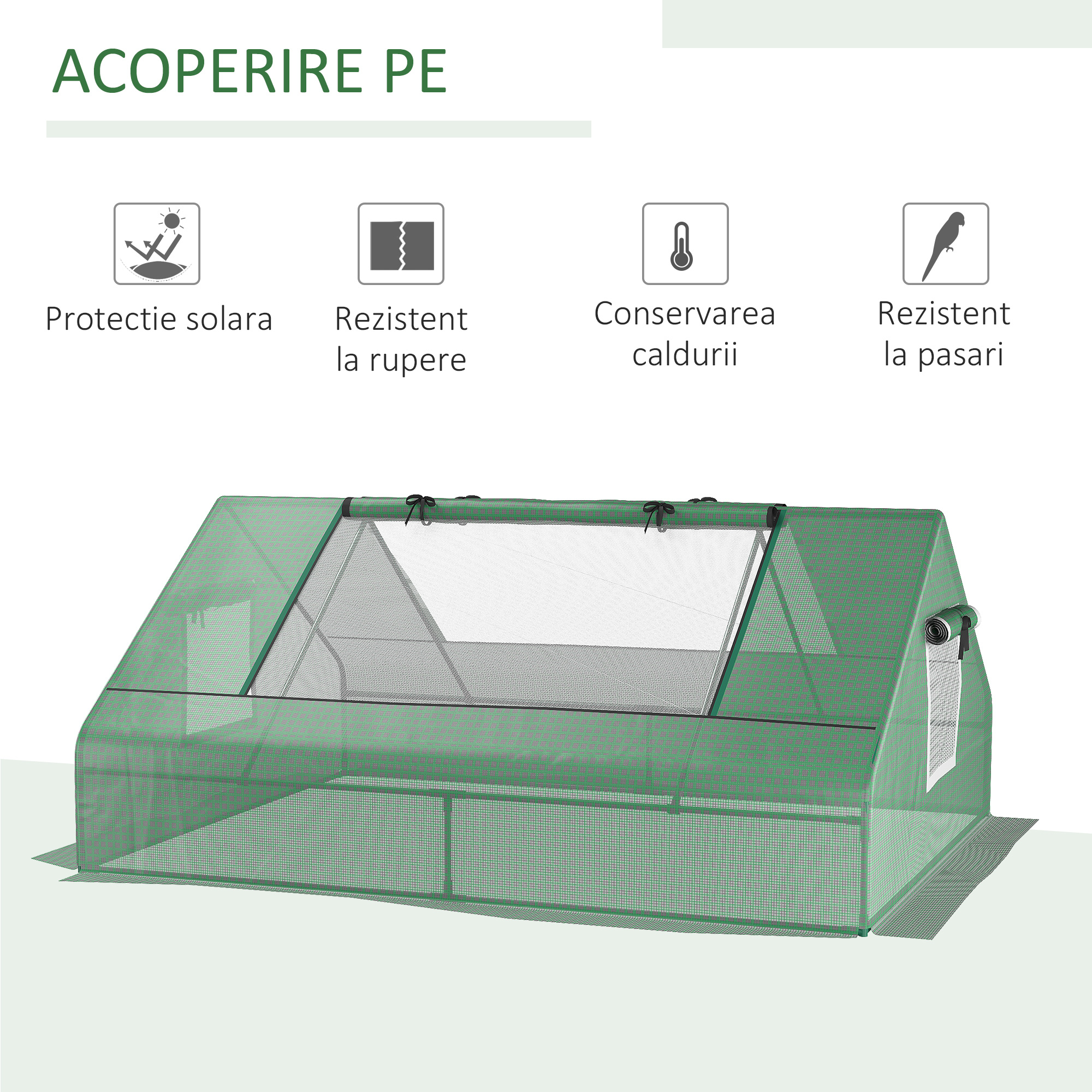  Sera de Gradina din Otel cu Acoperire din PE, Usi Rulabile si Ferestre, 180x140x80cm, Verde [3]