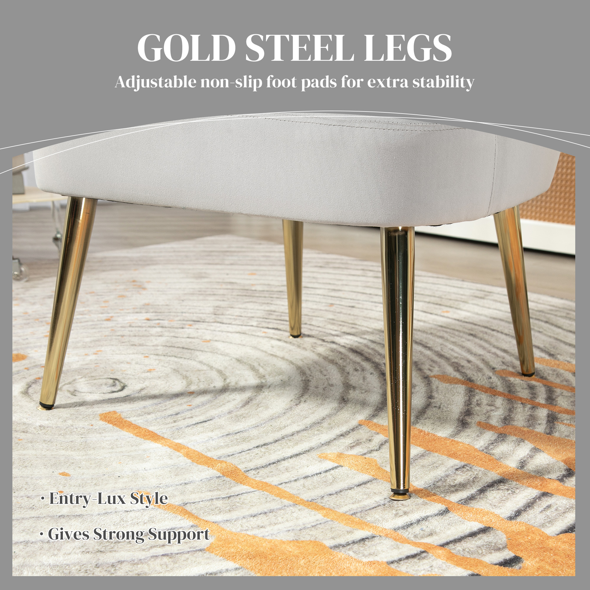  Fotoliu Tapitat cu Spatar in Forma de Cochilie, Fotoliu din Catifea cu Picioare Aurii, 63x65x84 cm, Gri [5]