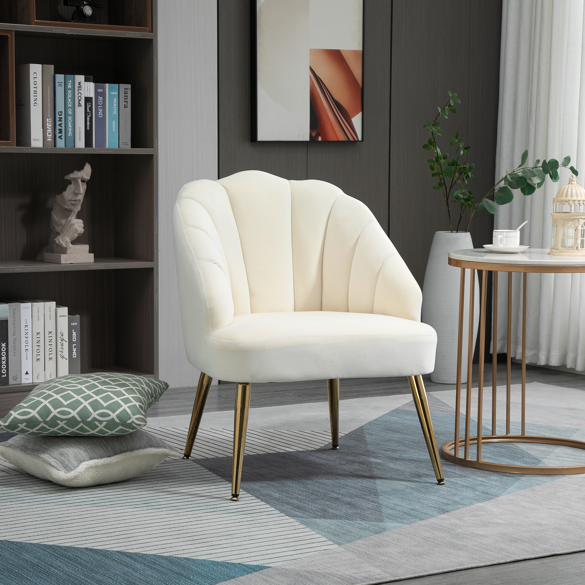  Fotoliu Catifea Crem - 63×65×84 cm, Spatar Tip Scoica Elegant [7]