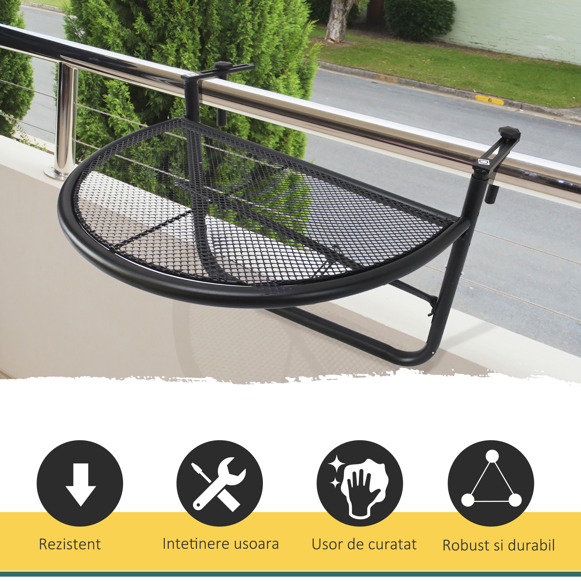  Masuta Suspendata Balcon Reglabila in inaltime, Fier Negru, 60x45x50 cm [6]