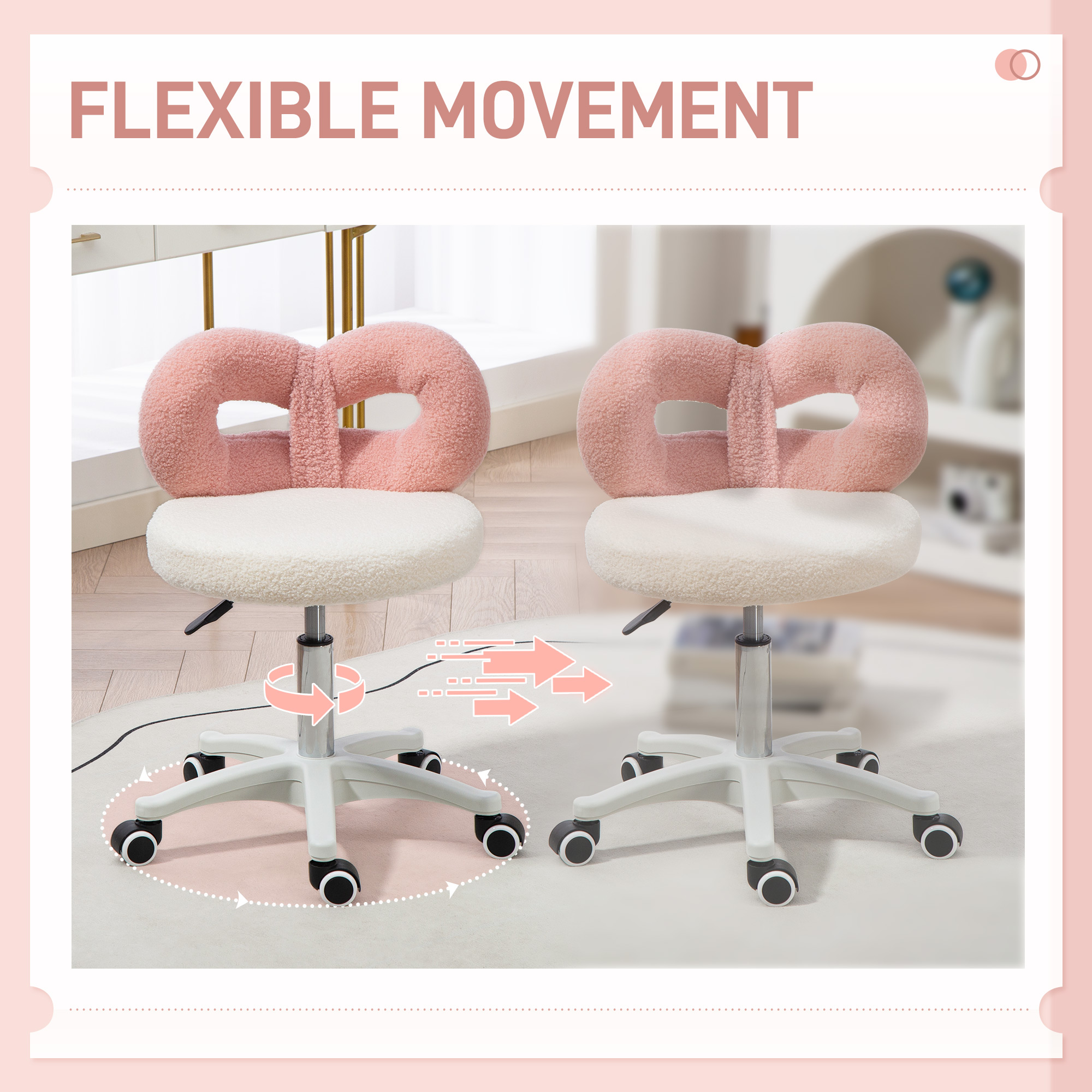  Scaun rotativ cu inaltime reglabila din tesatura alba si roz [6]